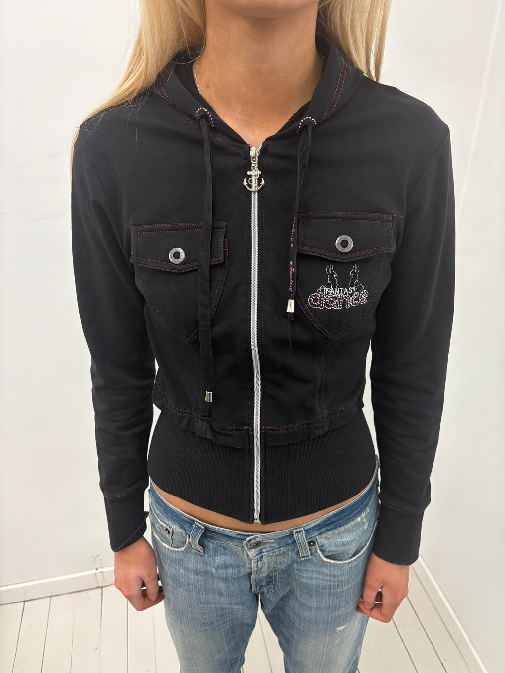 Y2K Black Cropped Zip Hoodie