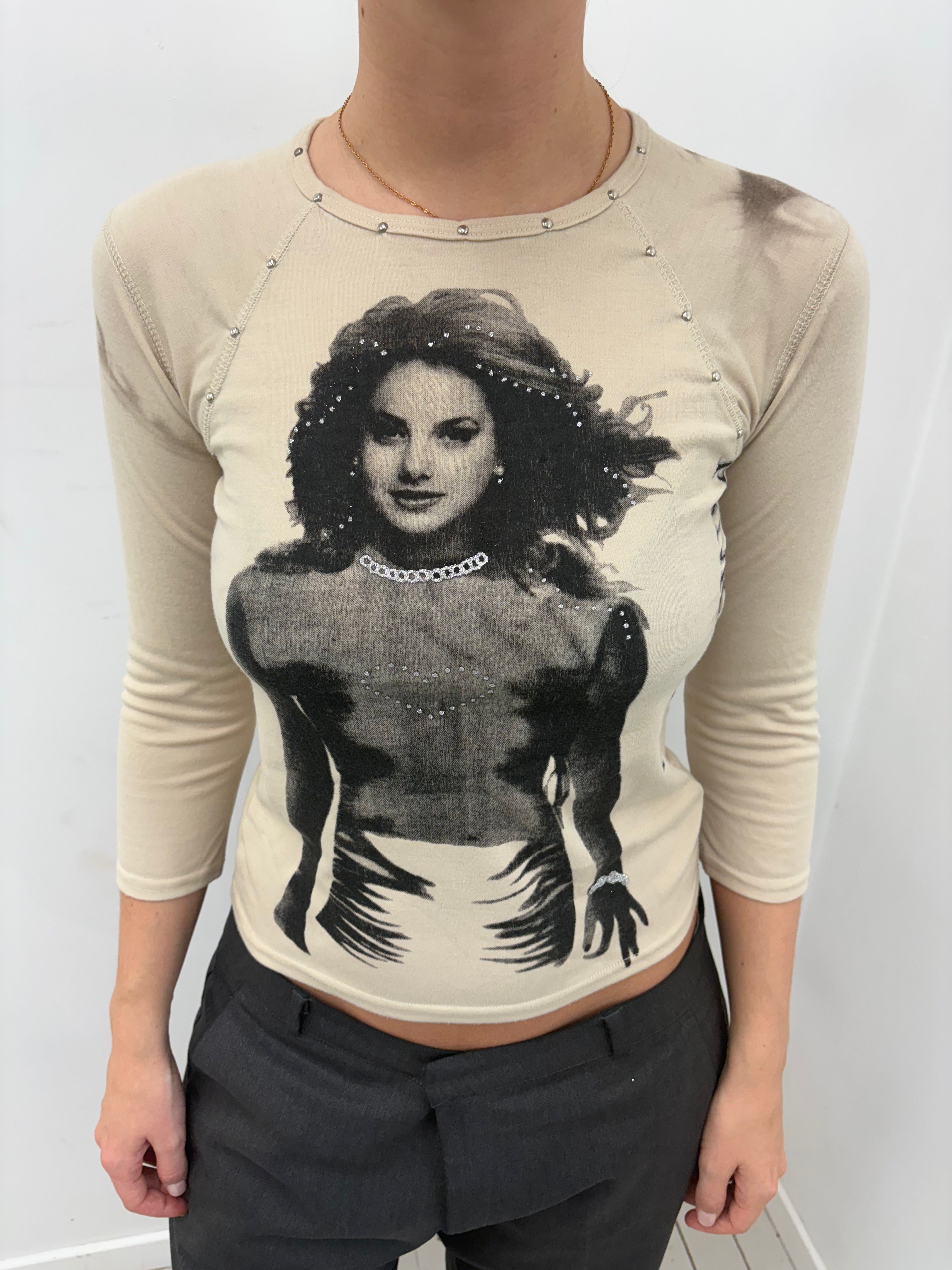 Y2K Rhinestone Portrait Graphic Top