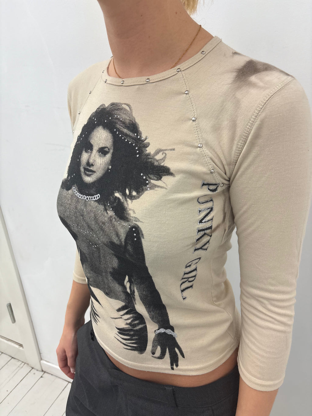 Y2K Rhinestone Portrait Graphic Top