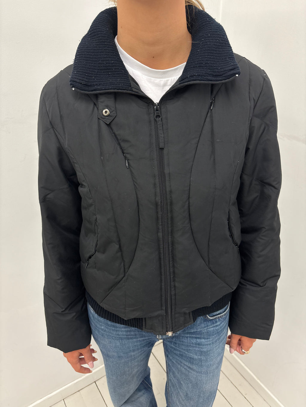 Black Quilted Y2K Zip-Up Jacket