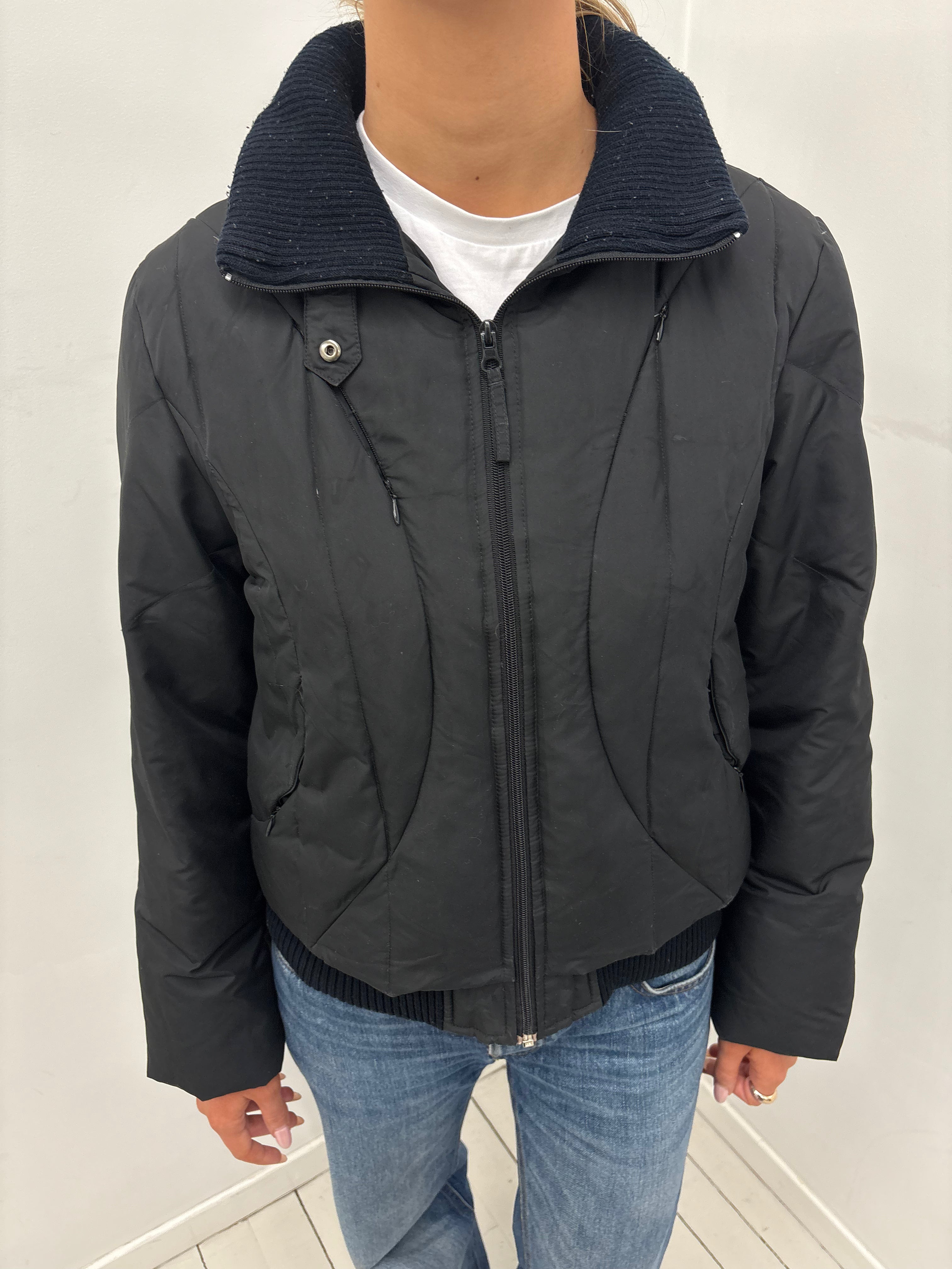 Black Quilted Y2K Zip-Up Jacket
