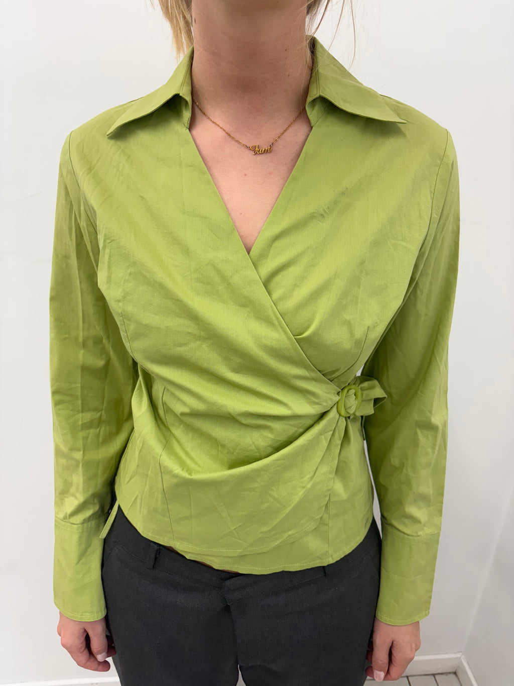Lime Green Wrap Blouse