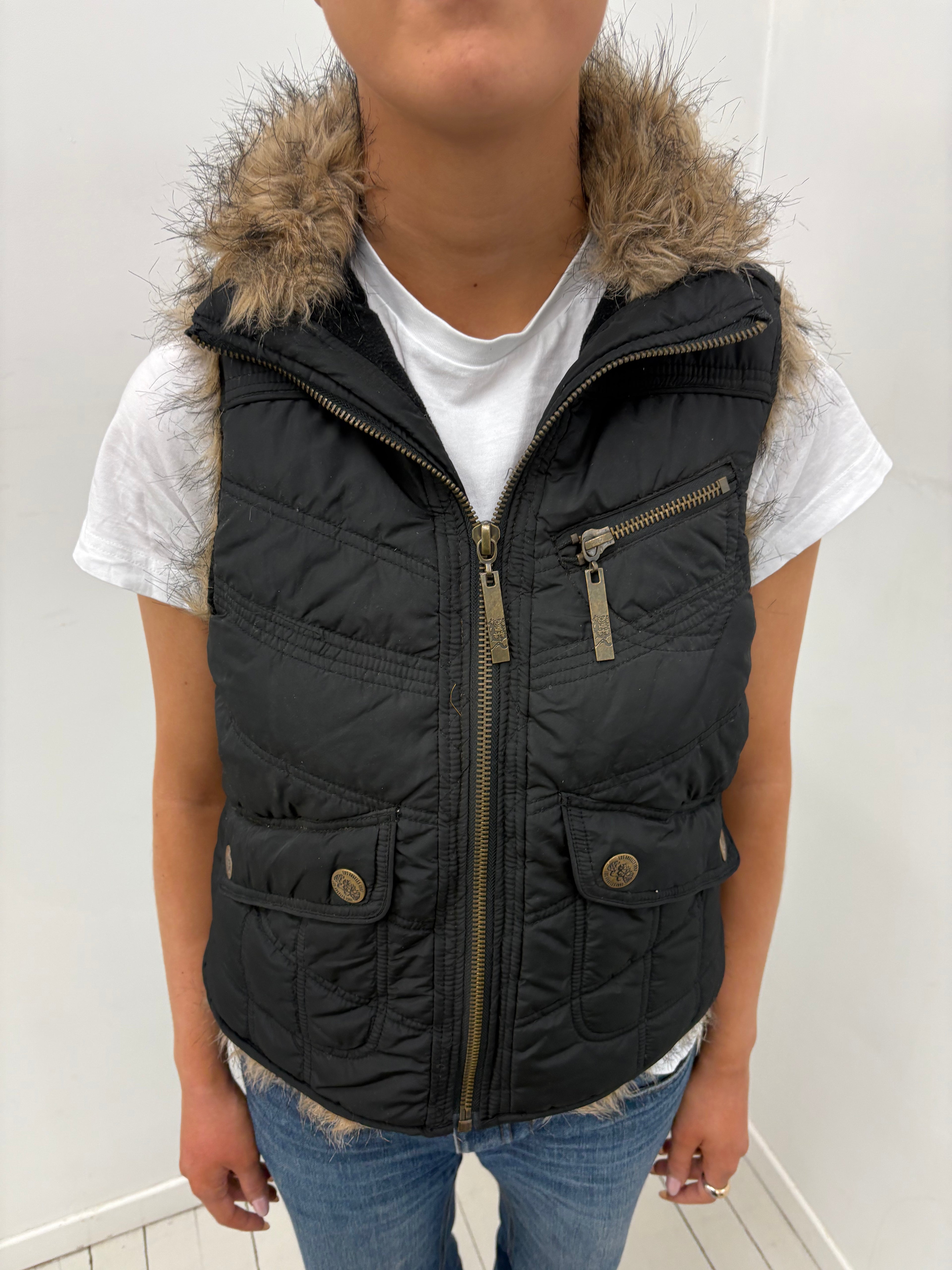 Faux Fur Trim Y2K Puffer Vest