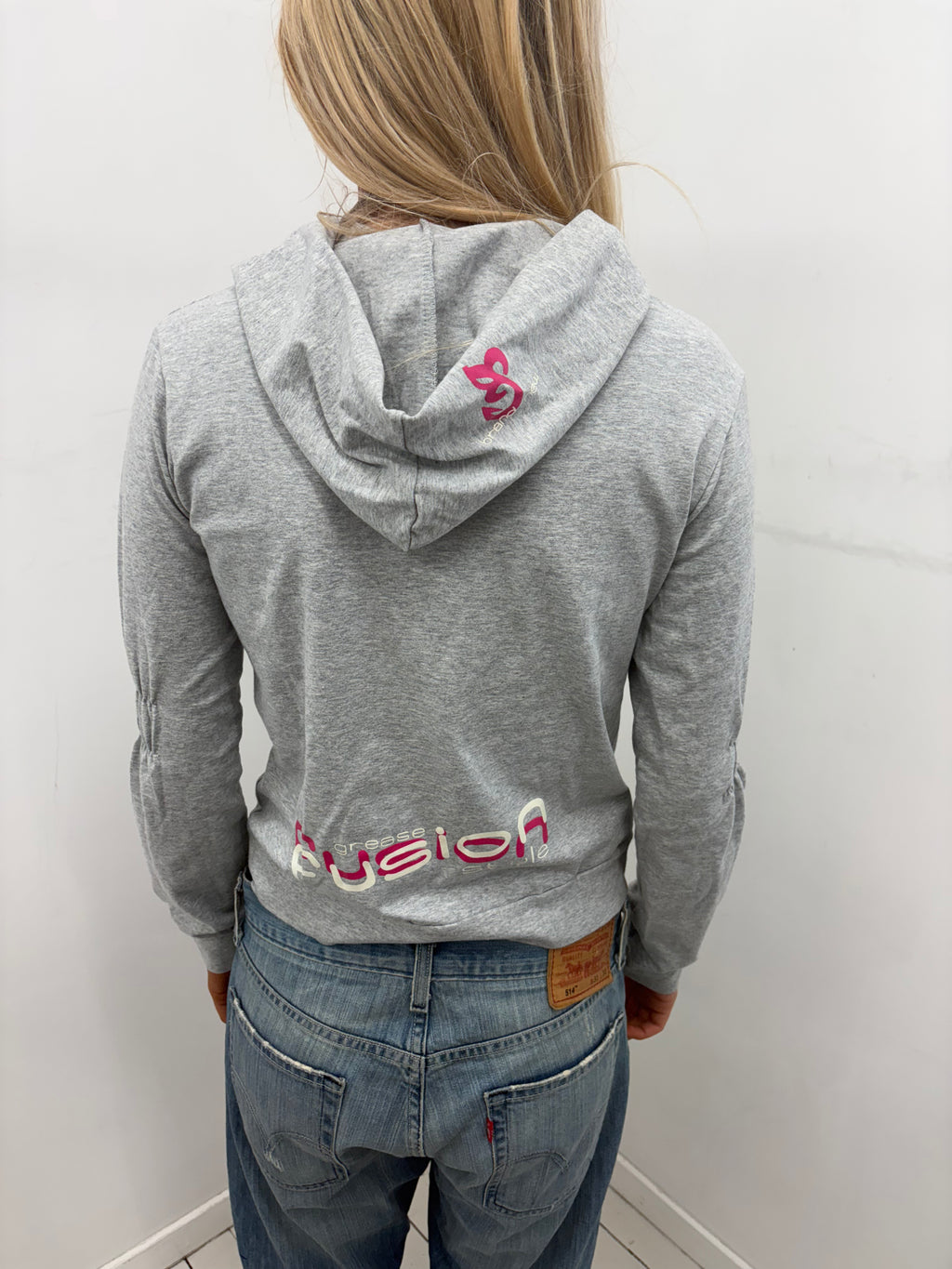 Y2K Grey Graphic Zip-Up Hoodie