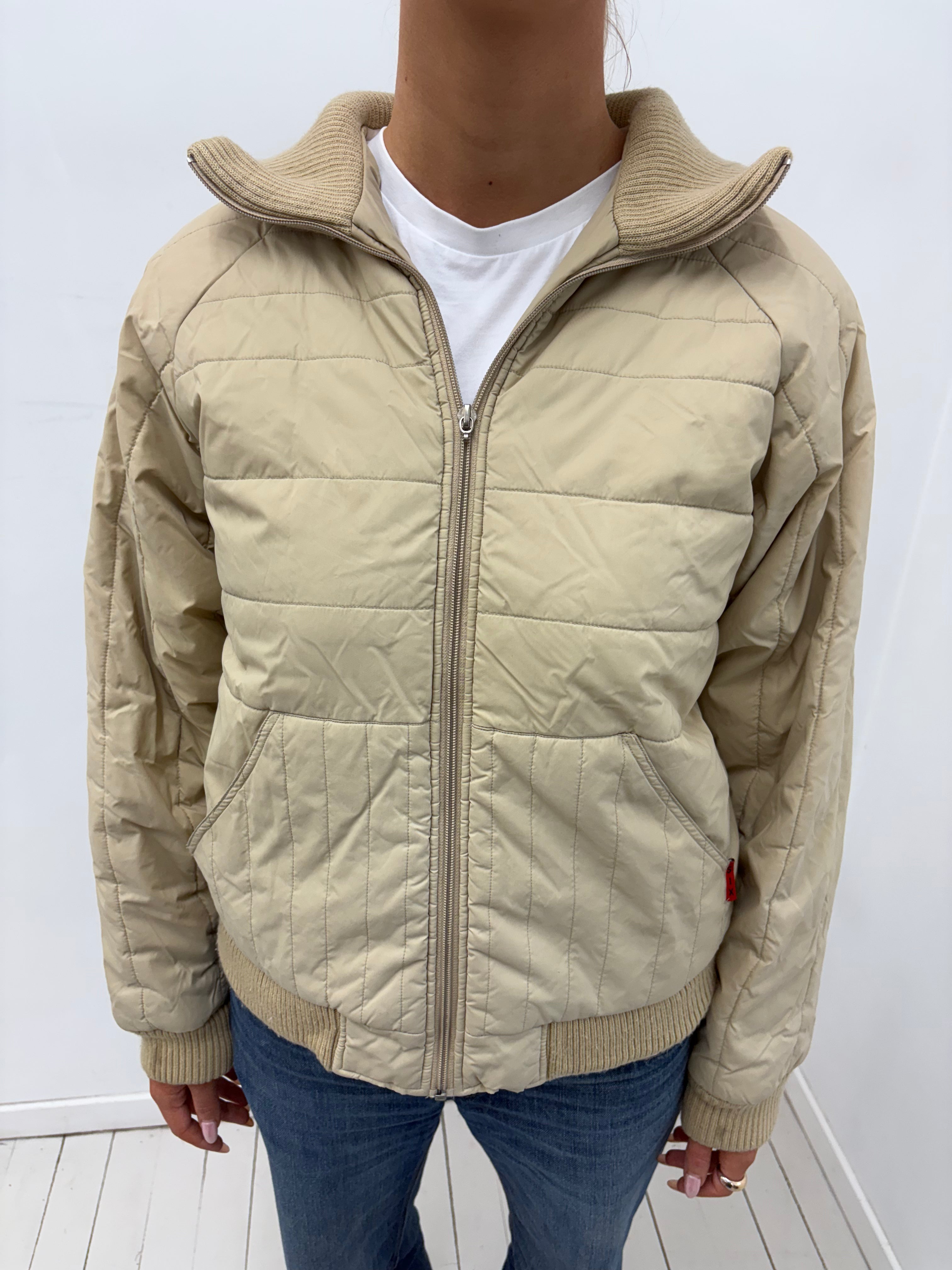 Beige Y2K Quilted Zip Jacket