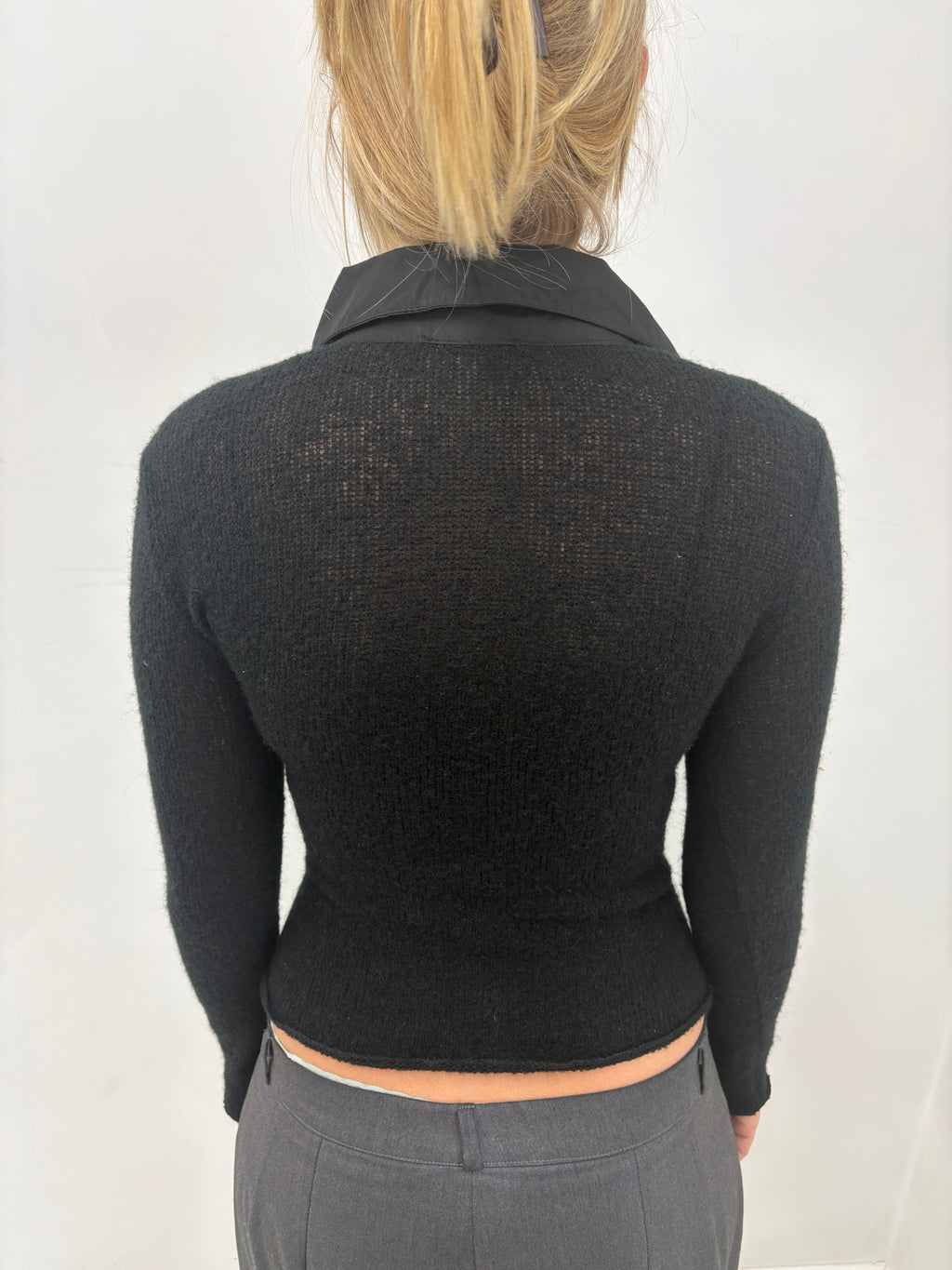 Y2K Ruched Sequin Trim Black Top