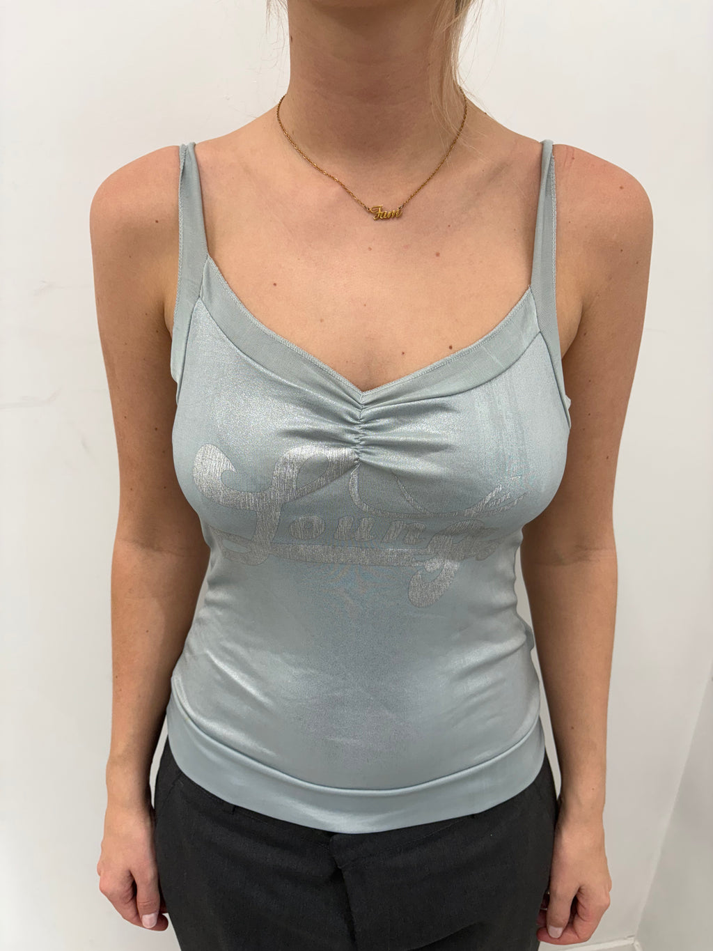 Y2K Shimmery Blue Cami Top