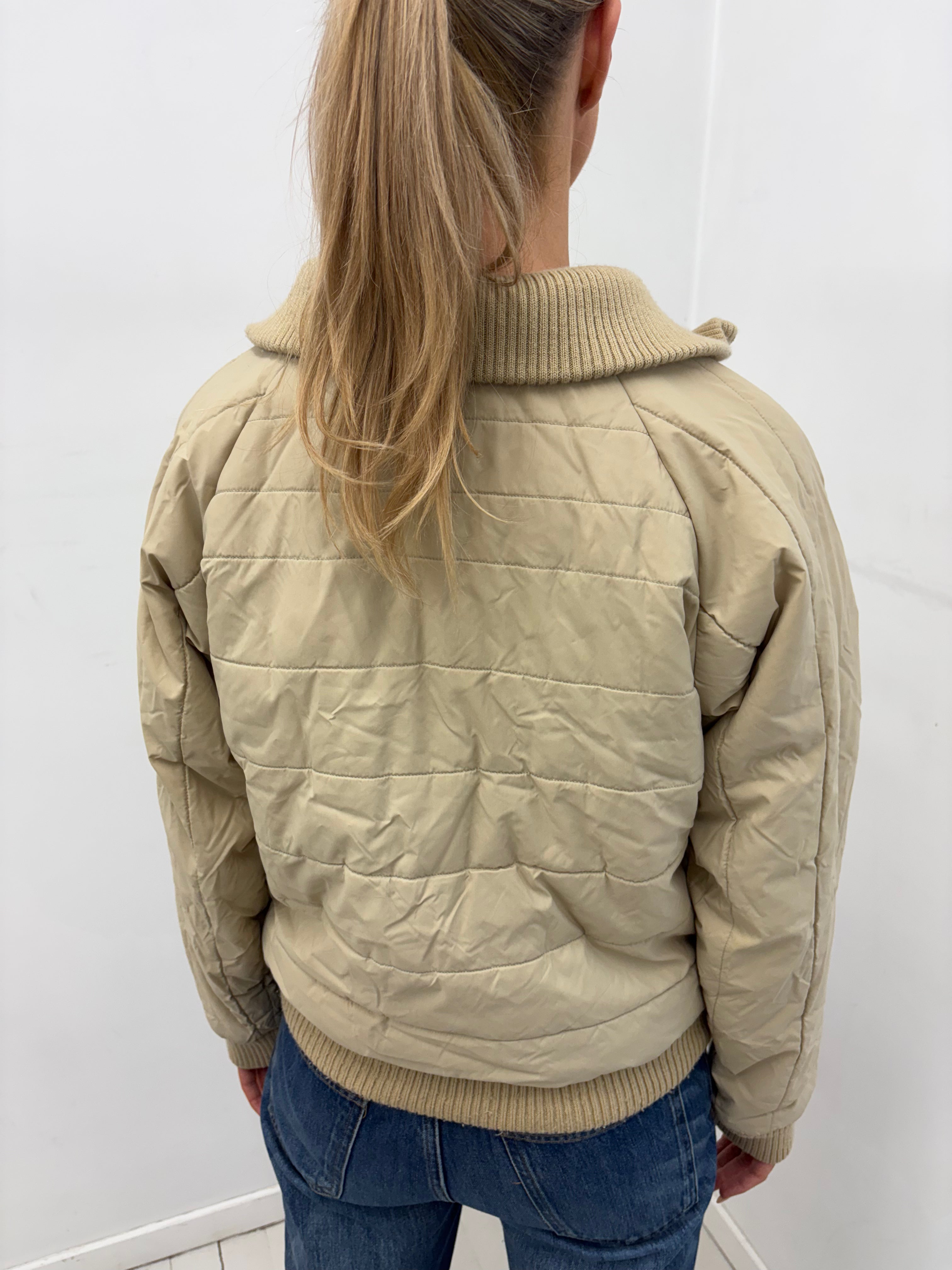 Beige Y2K Quilted Zip Jacket