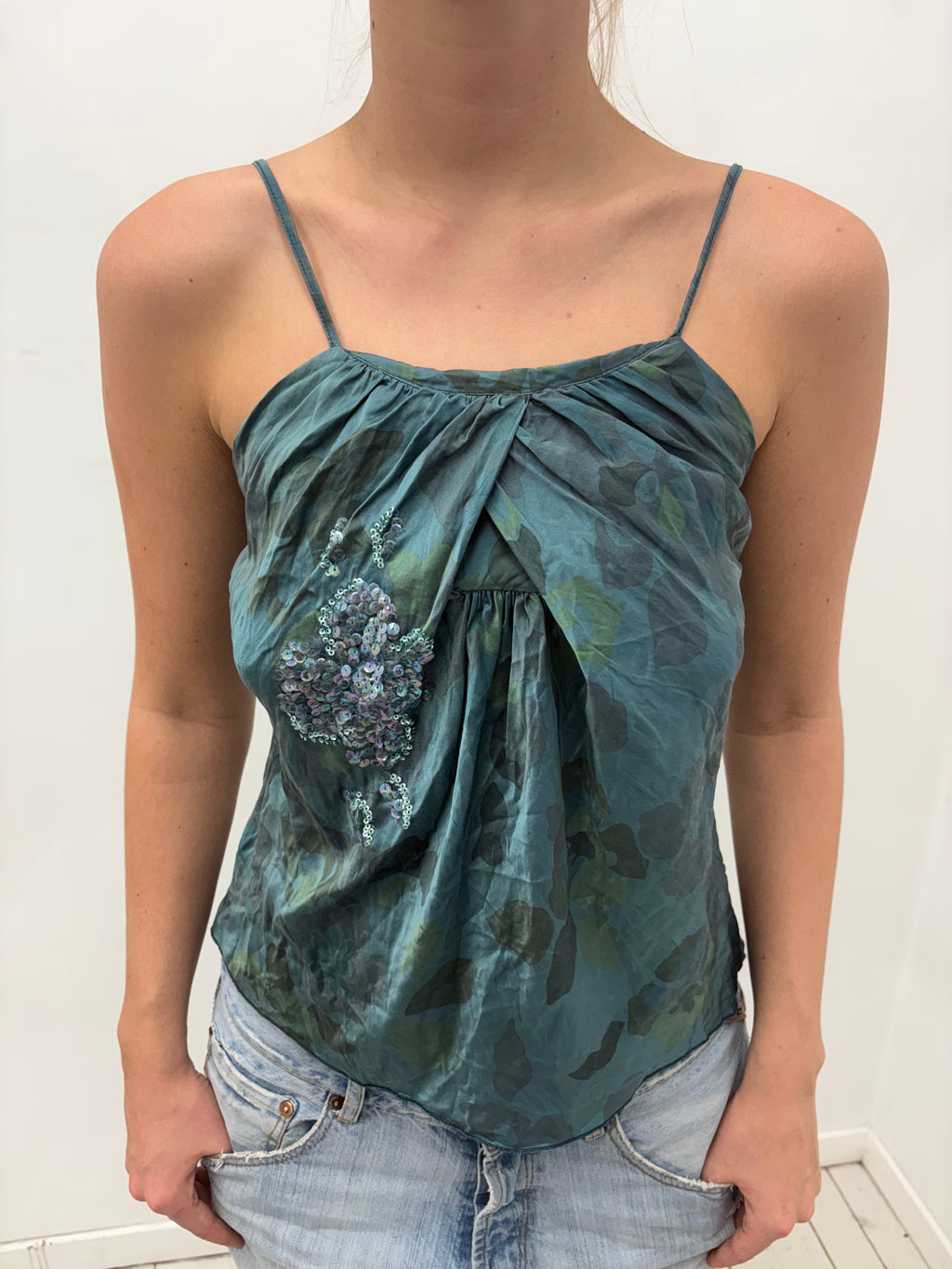 Y2K Green Silk Sequin Camisole