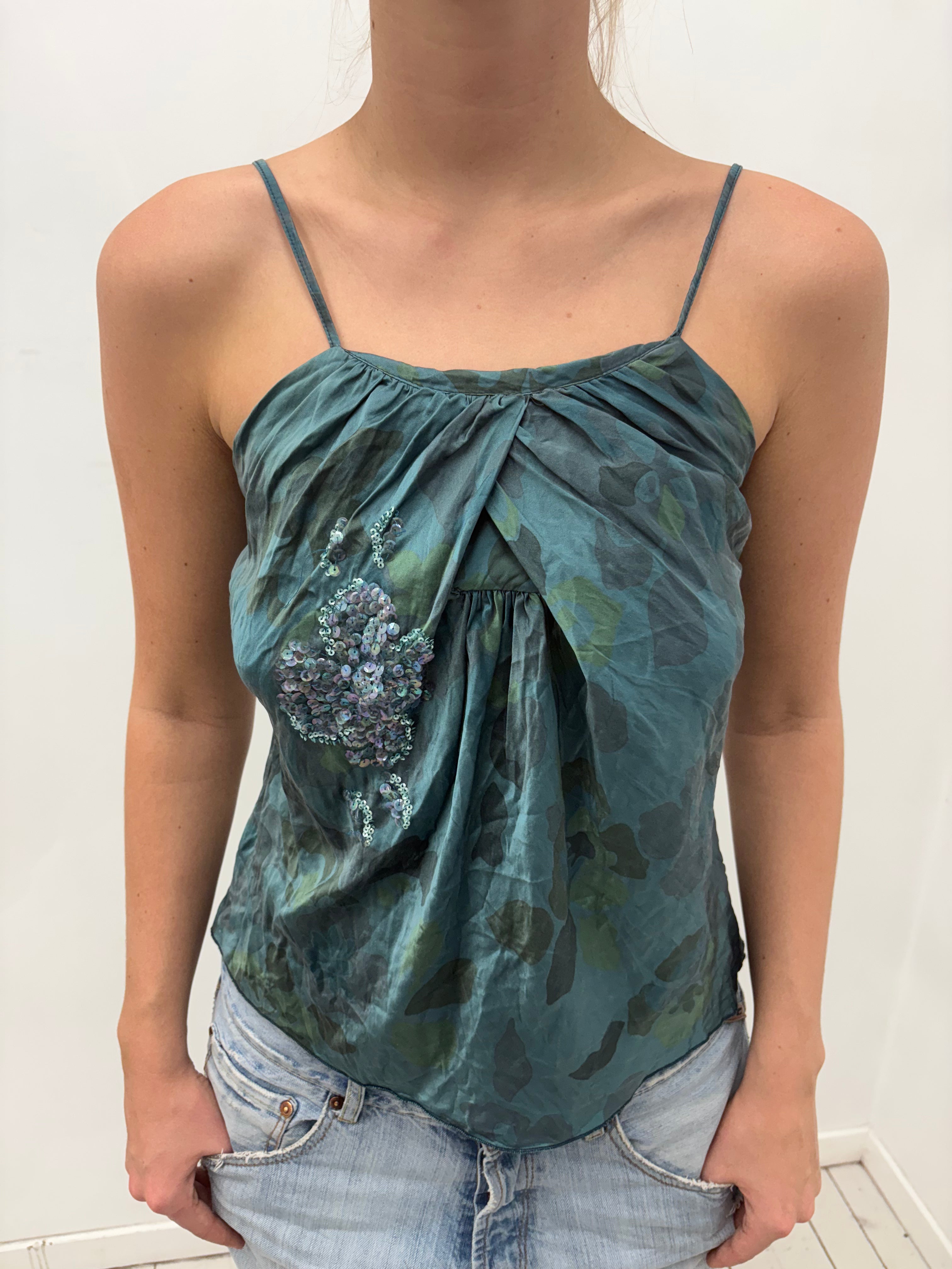 Y2K Green Silk Sequin Camisole