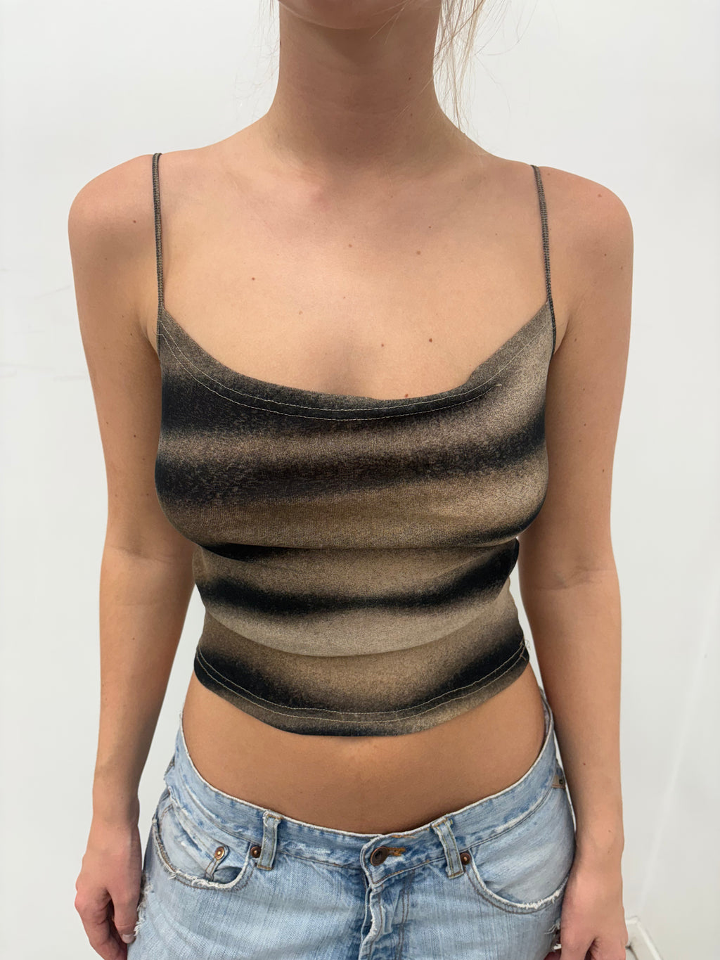 Y2K Brown Black Tie-Dye Cami Top