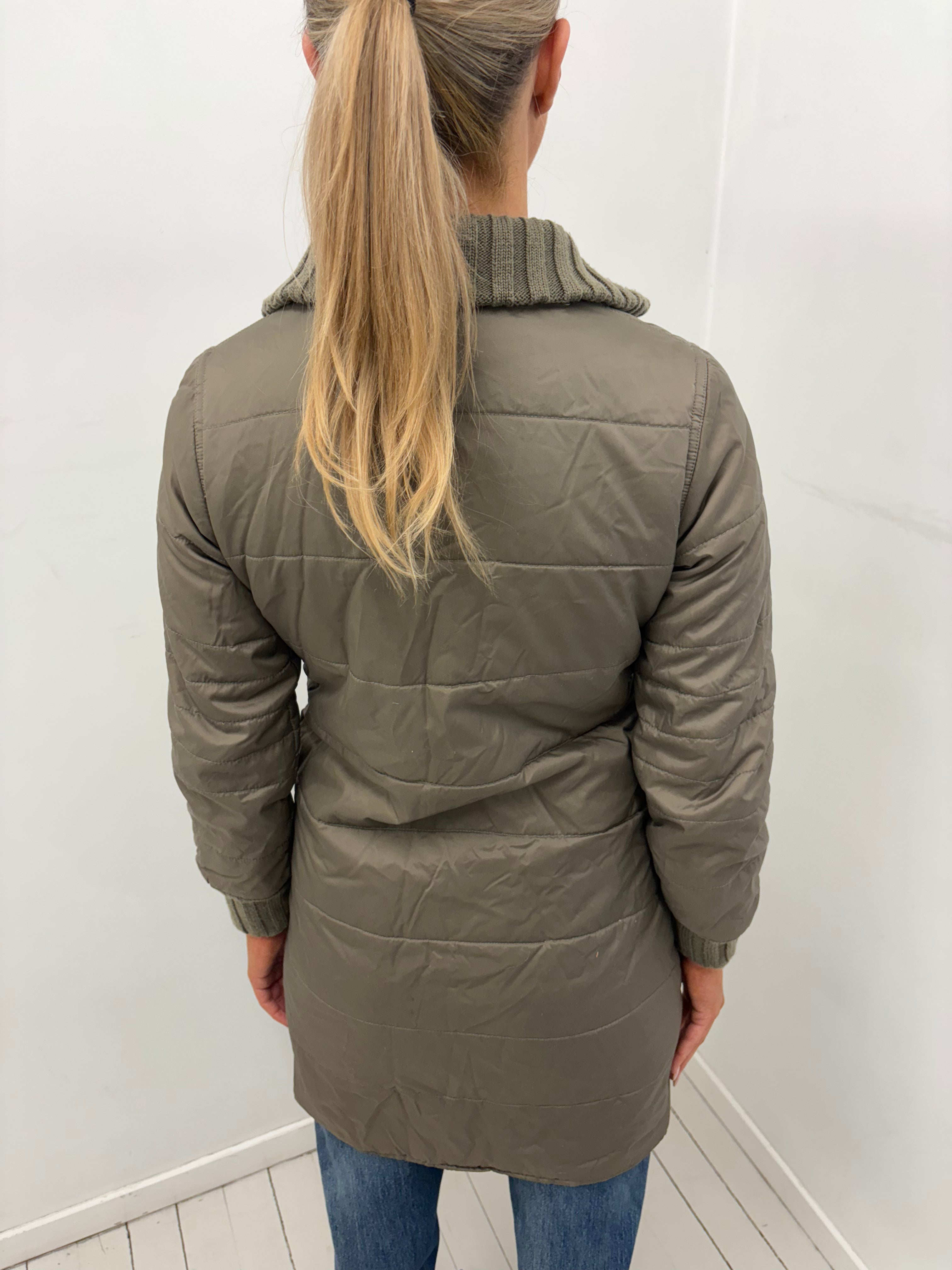 Olive Knit-Collar Puffer Coat