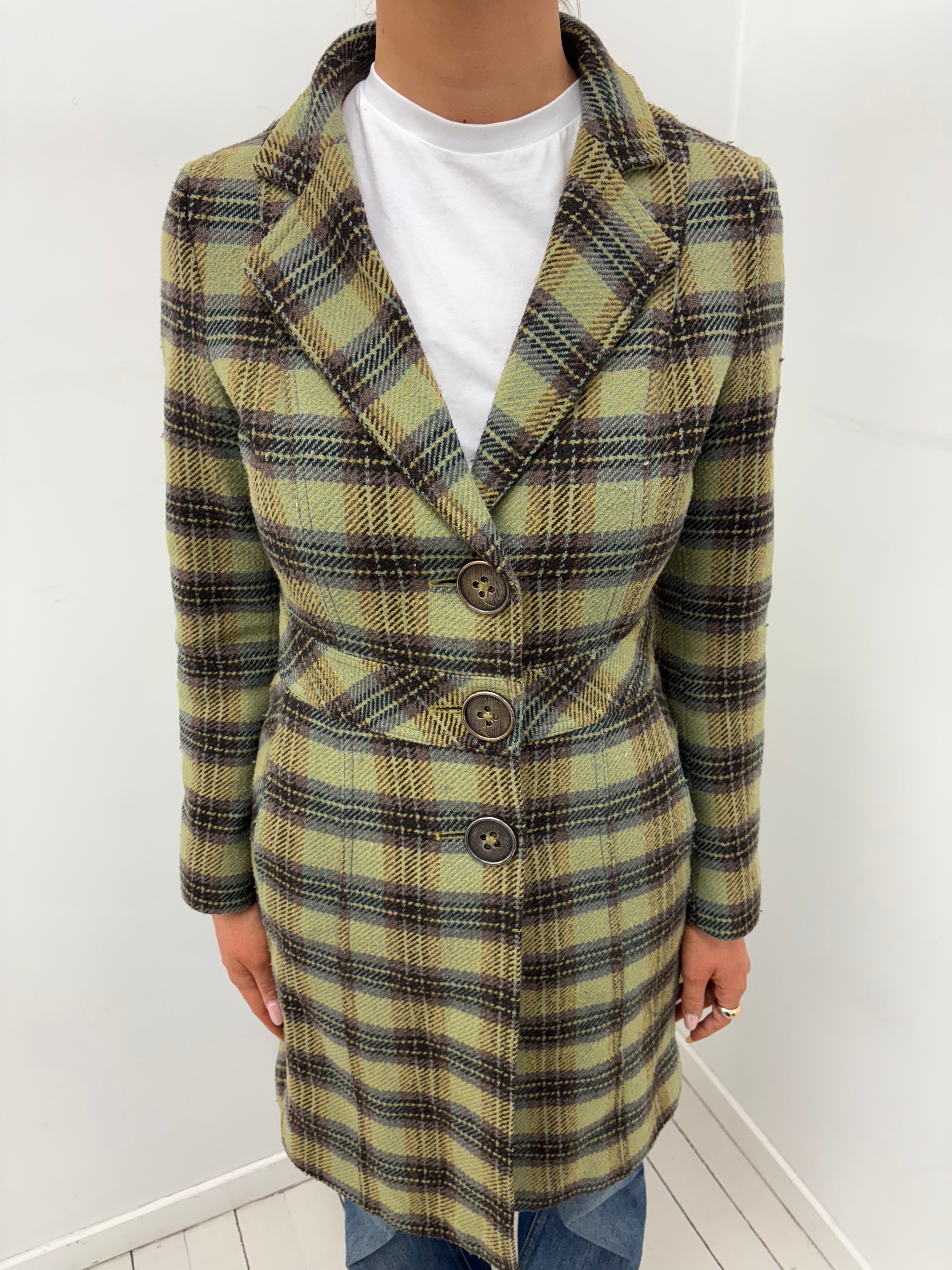 Green Plaid Tailored Coat