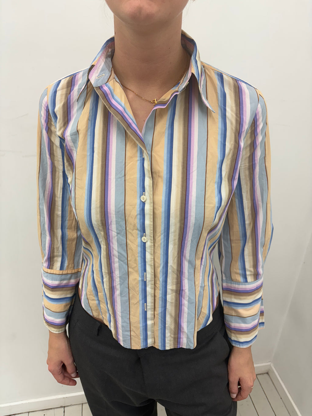 Y2K Pastel Stripe Button-Up Shirt