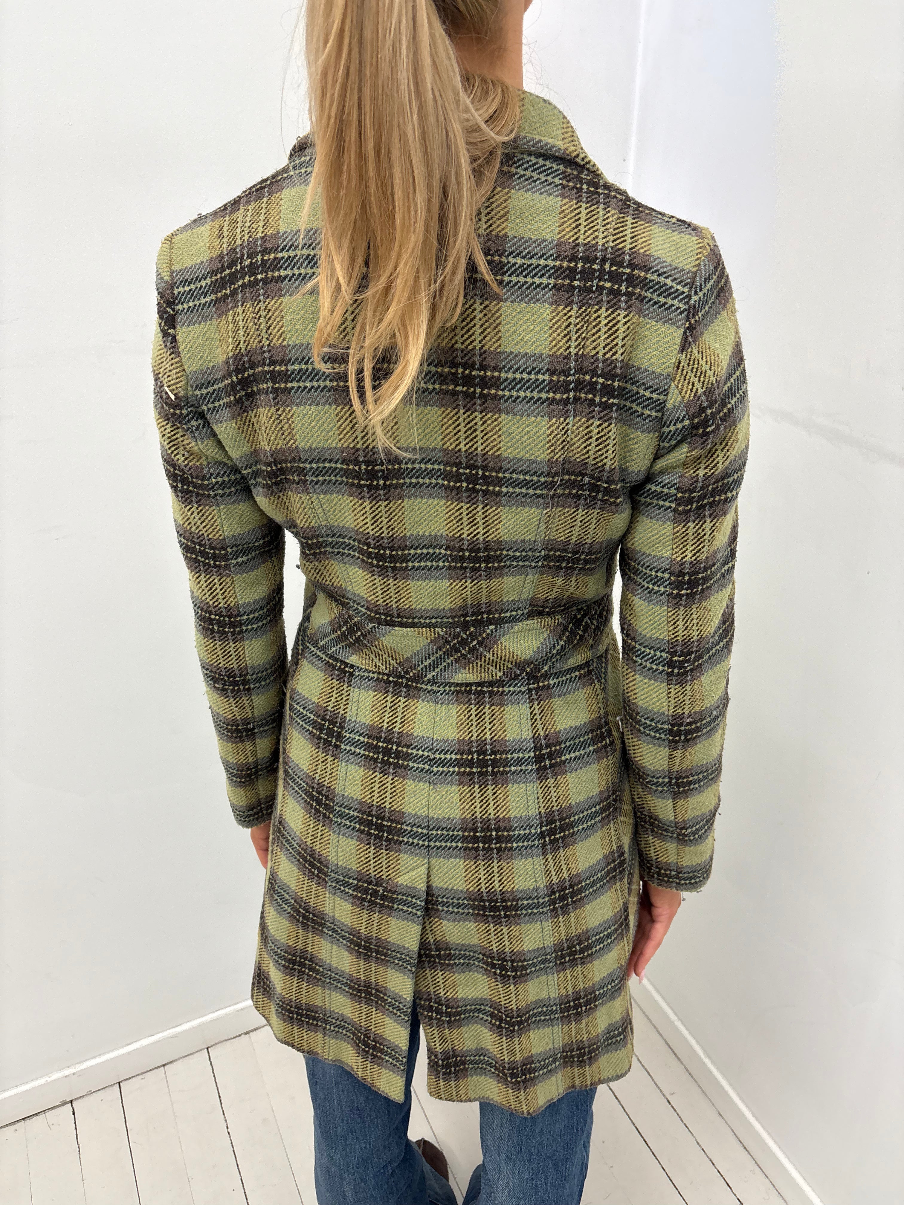 Green Plaid Tailored Coat