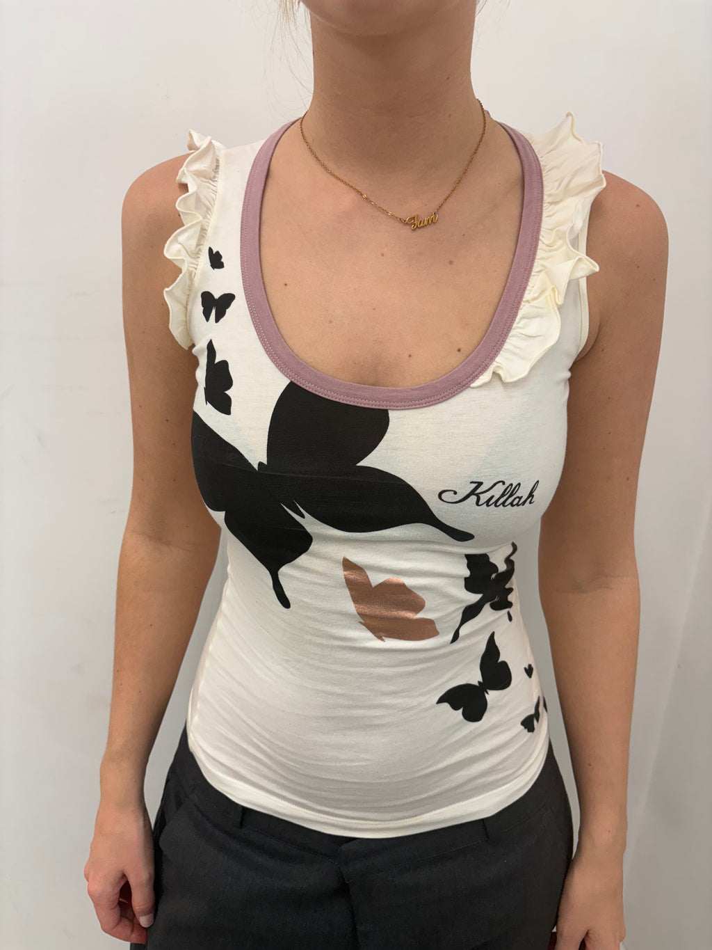 Y2K Butterfly Ruffle Trim Tank Top