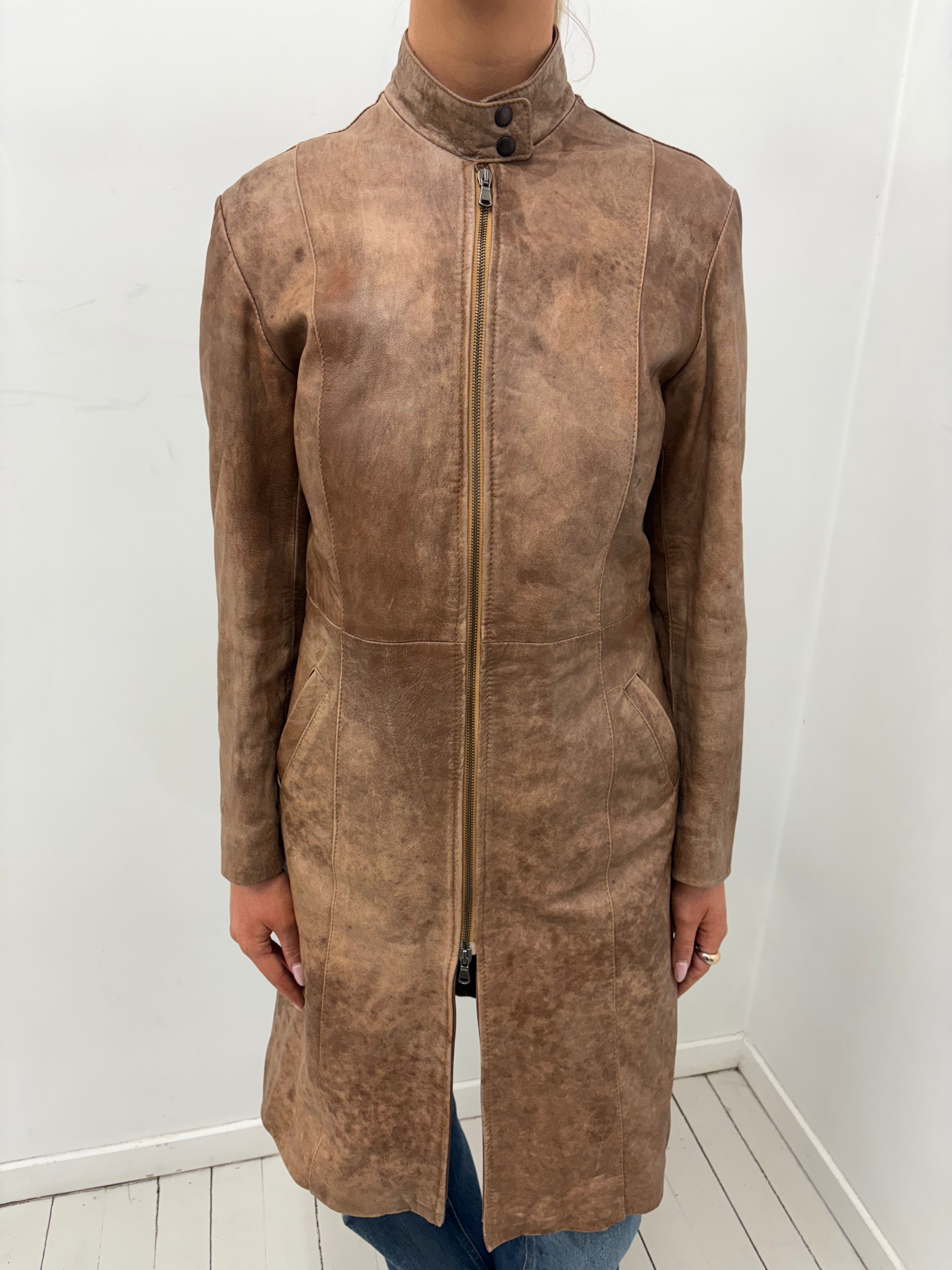 Vintage Brown Suede Zip Coat