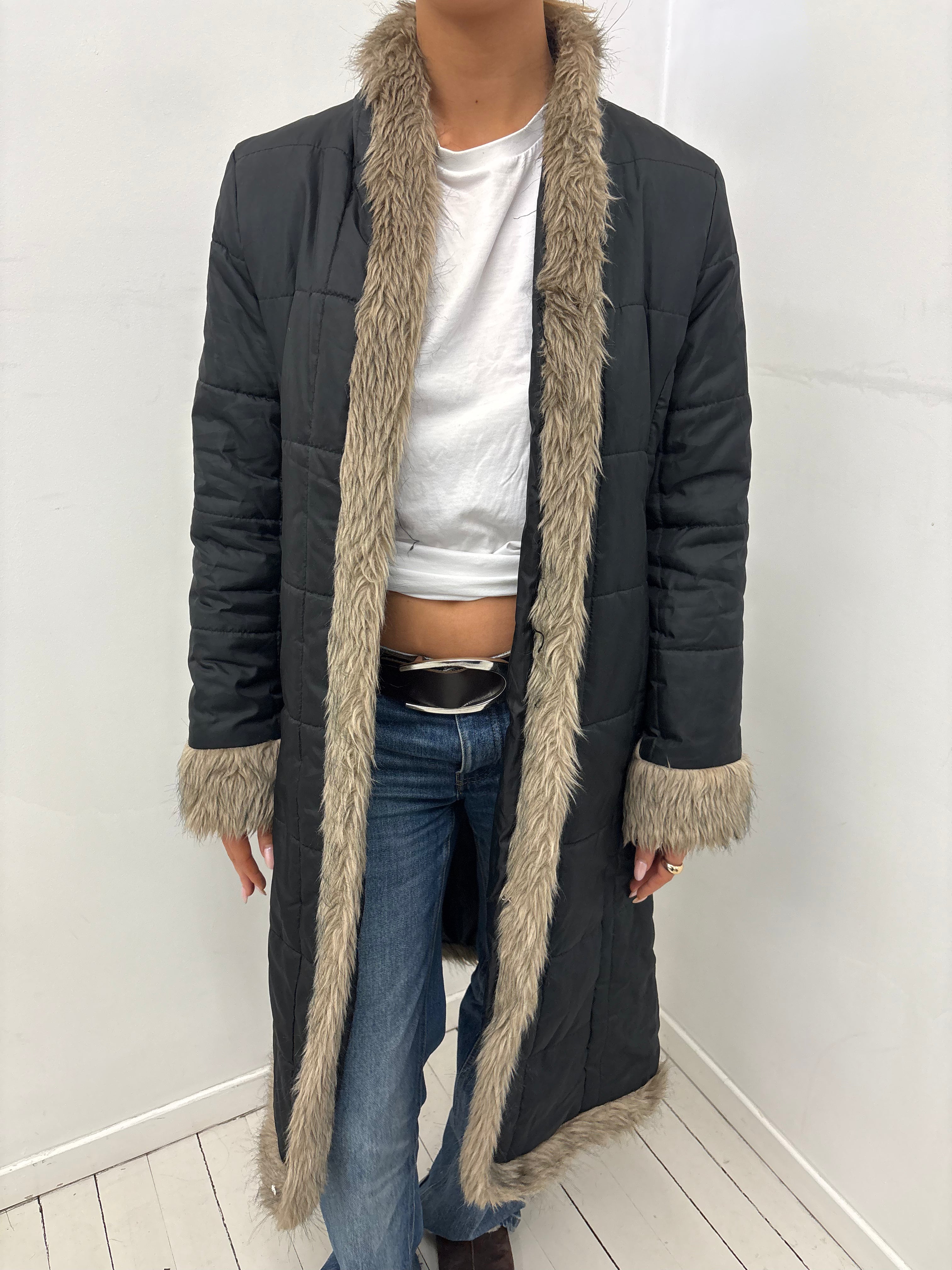 Faux Fur Trim Quilted Y2K Coat