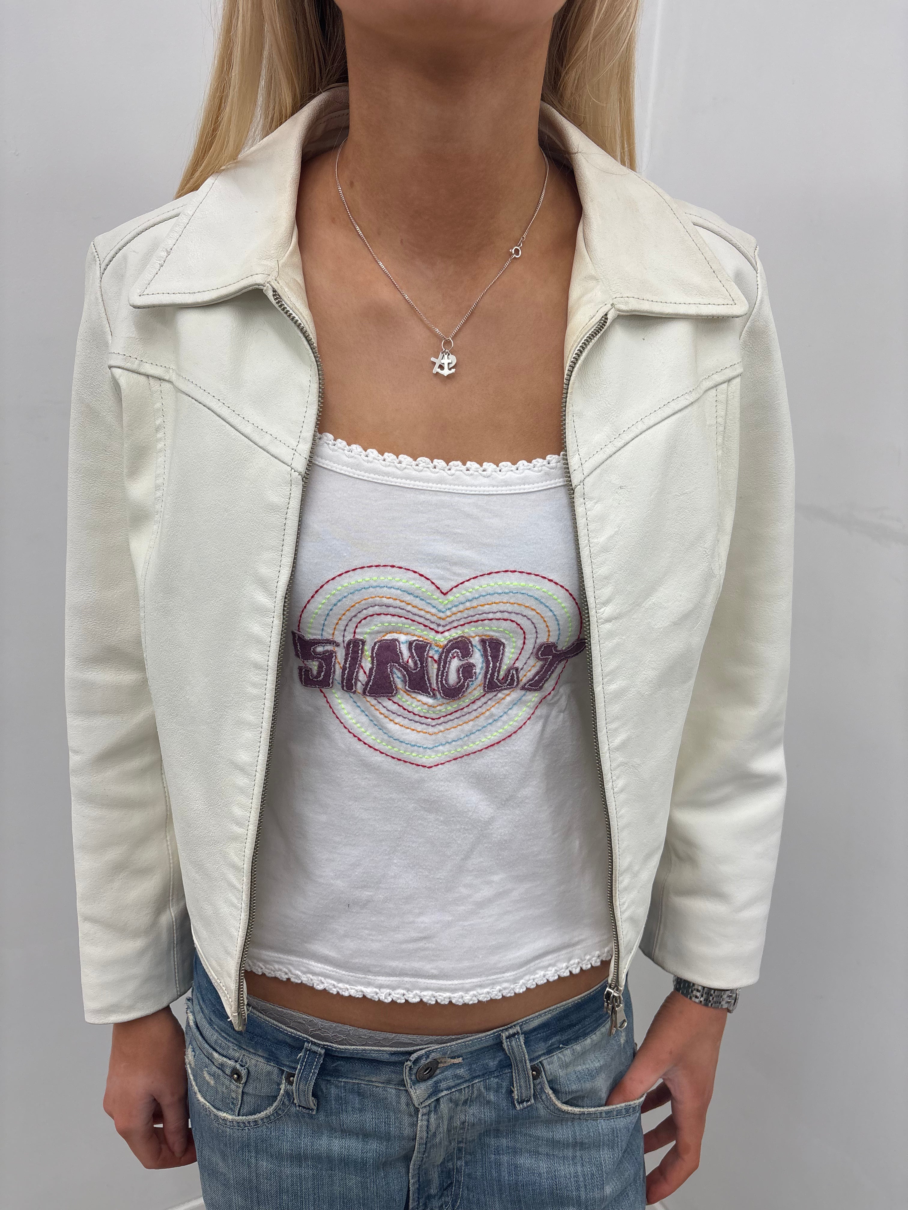 White Leather Zip Jacket