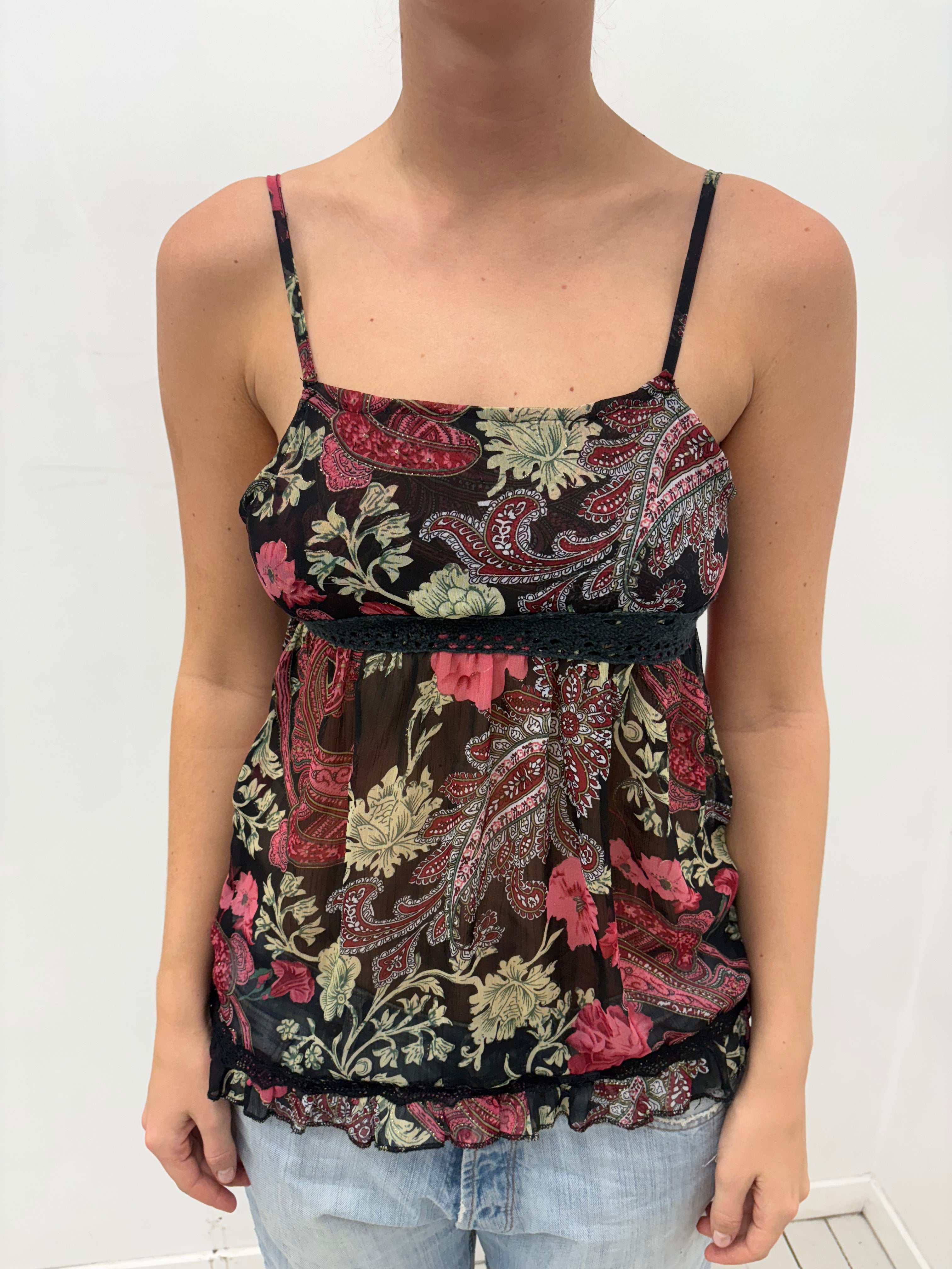 Y2K Paisley Floral Chiffon Camisole Top