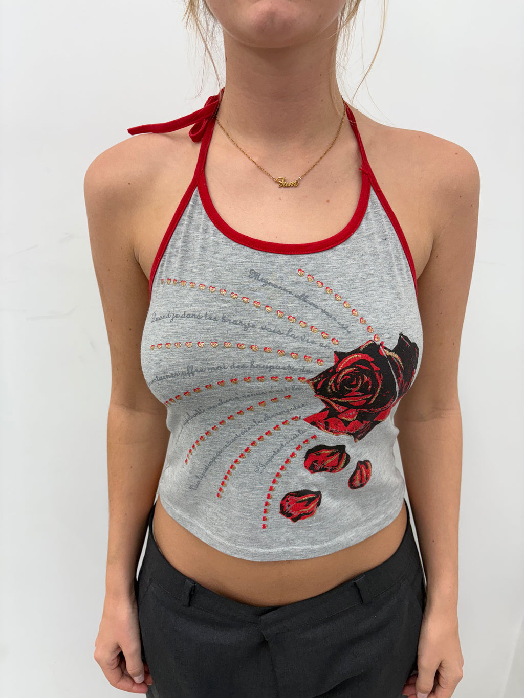 Y2K Rose Graphic Halter Top