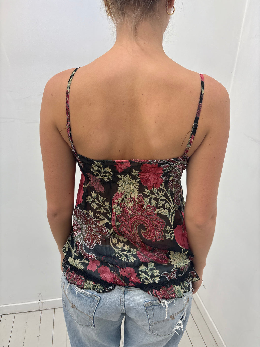 Y2K Paisley Floral Chiffon Camisole Top