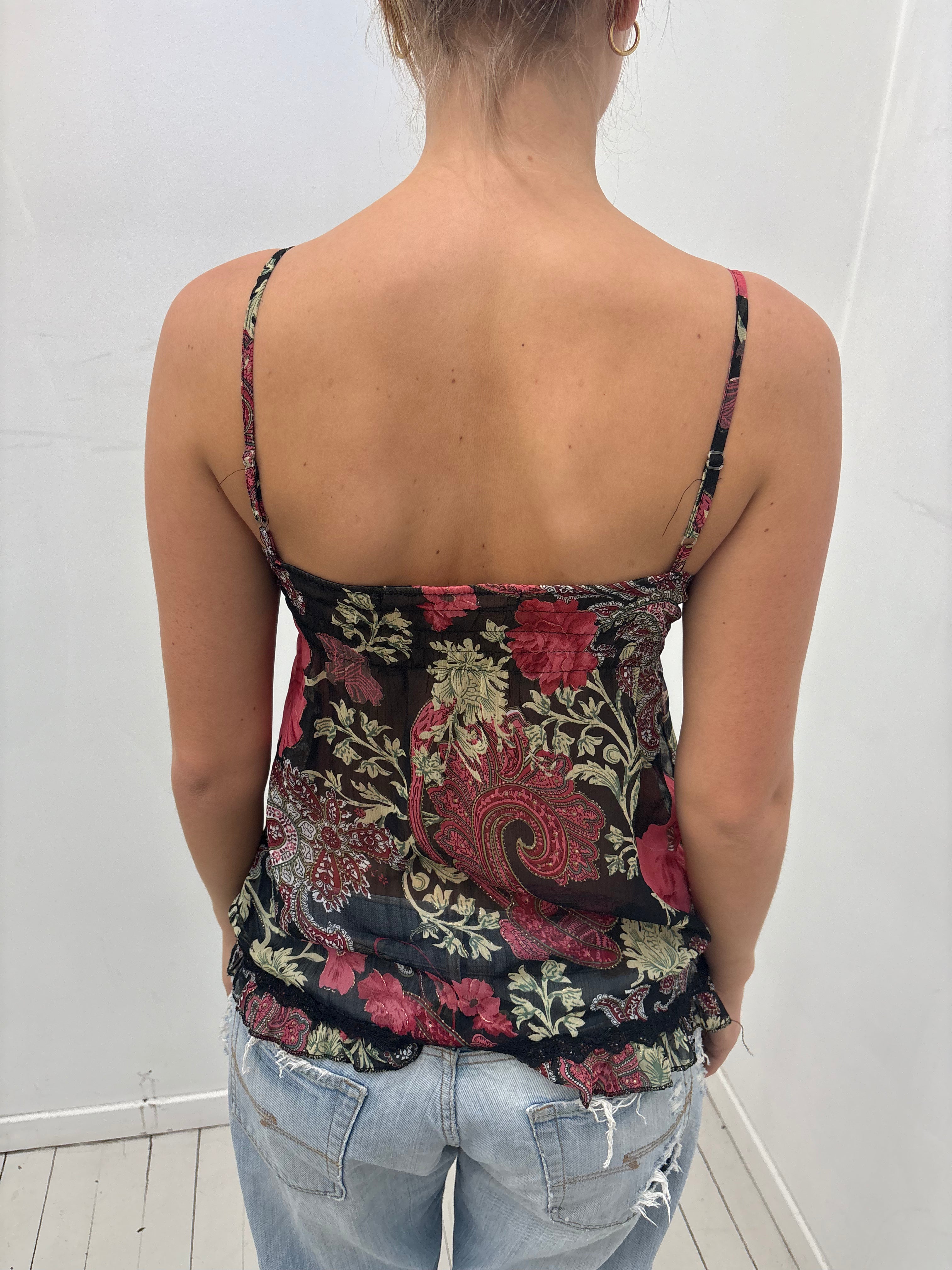 Y2K Paisley Floral Chiffon Camisole Top