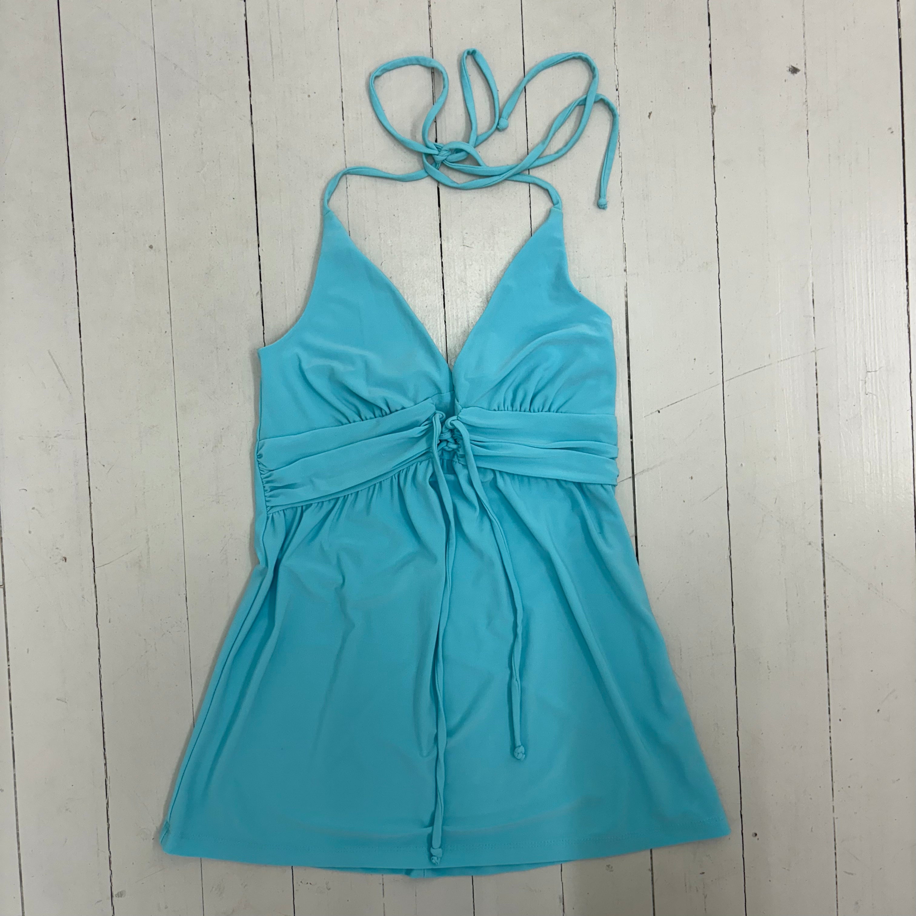 Aqua Blue Halter Top with Waist Tie