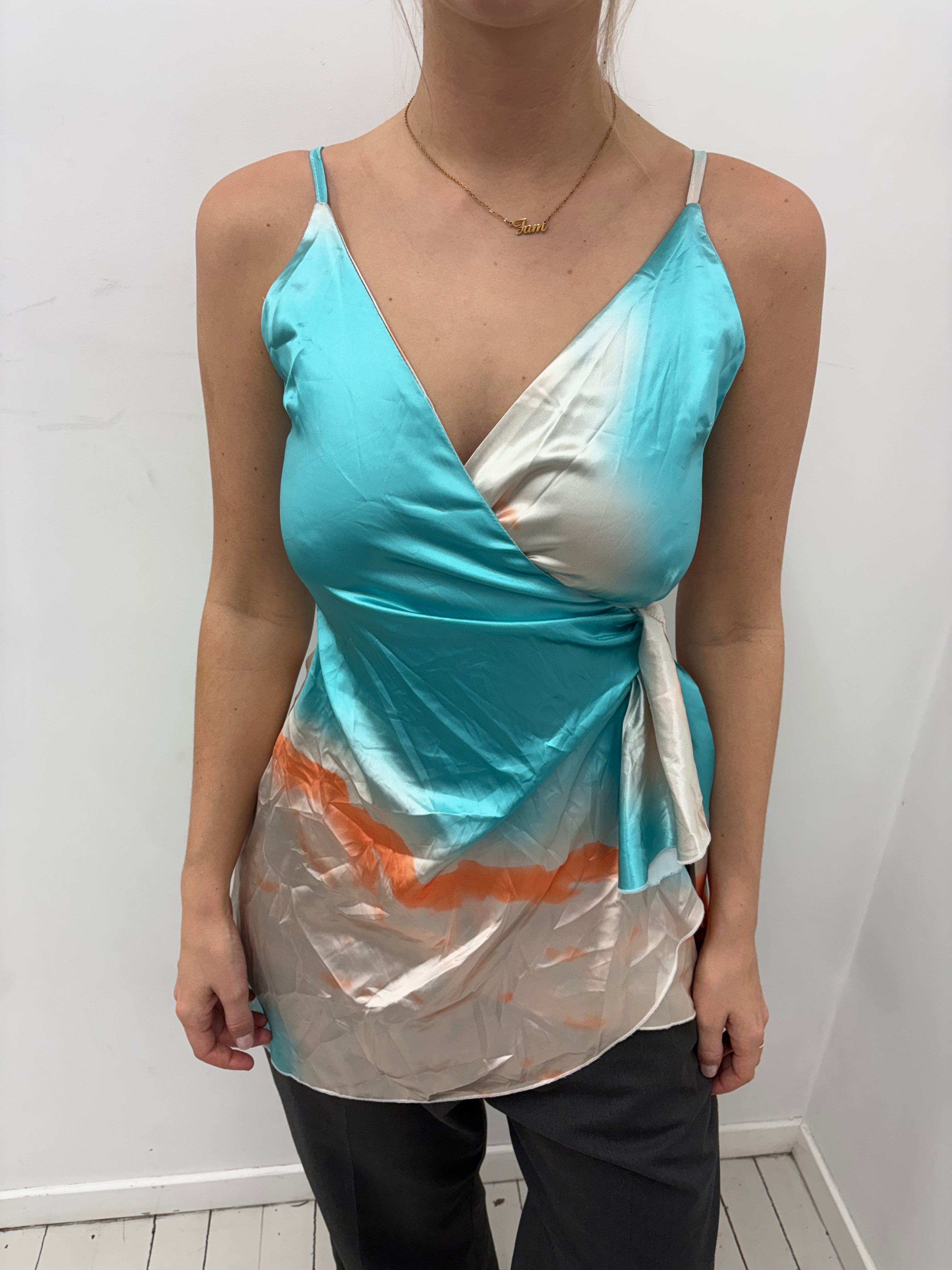 Turquoise Satin Wrap Dress