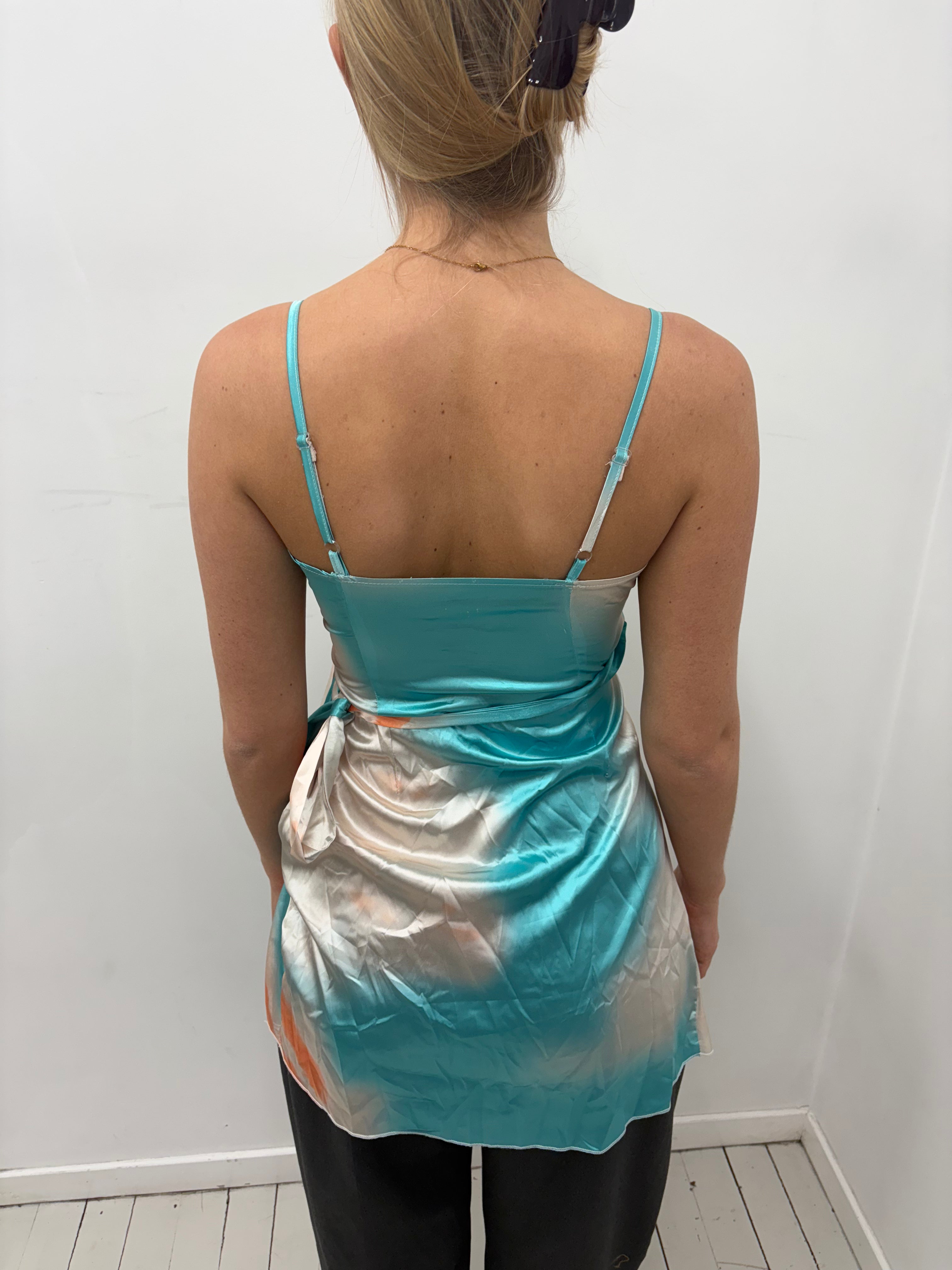 Turquoise Satin Wrap Dress