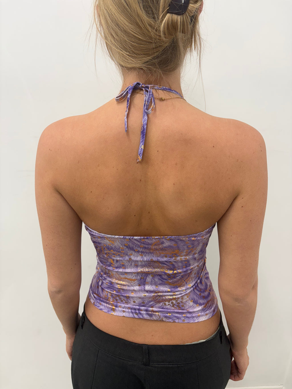 Purple Butterfly Print Halter Top