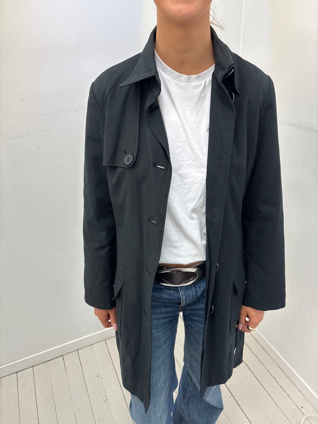 Black Belted Y2K Trench Coat