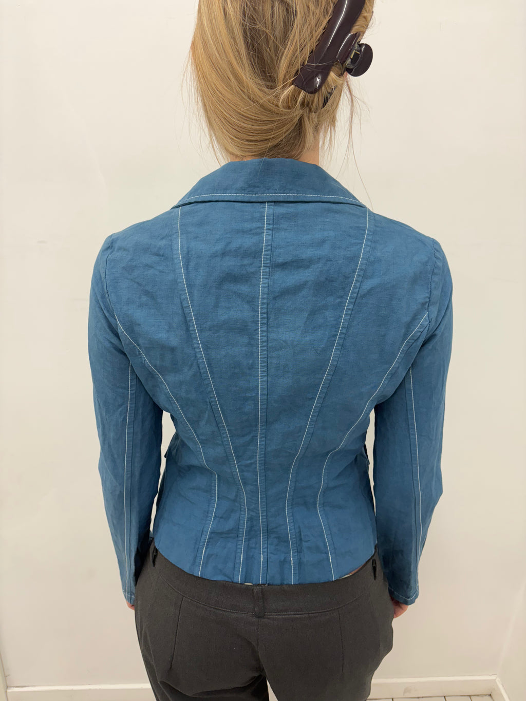 Blue Fitted Blazer with Contrast Stitching
