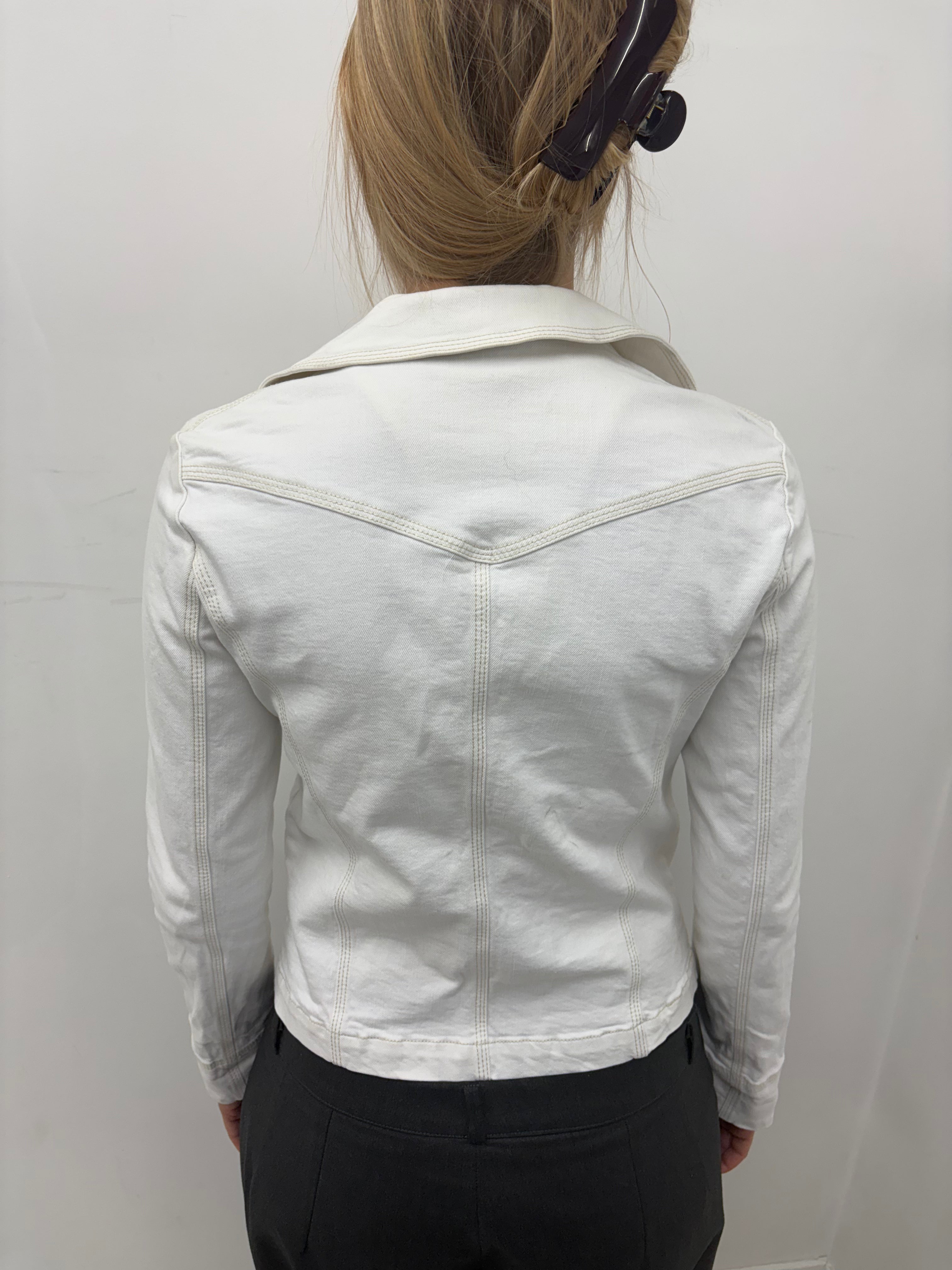 White Fitted Blazer with Contrast Stitching