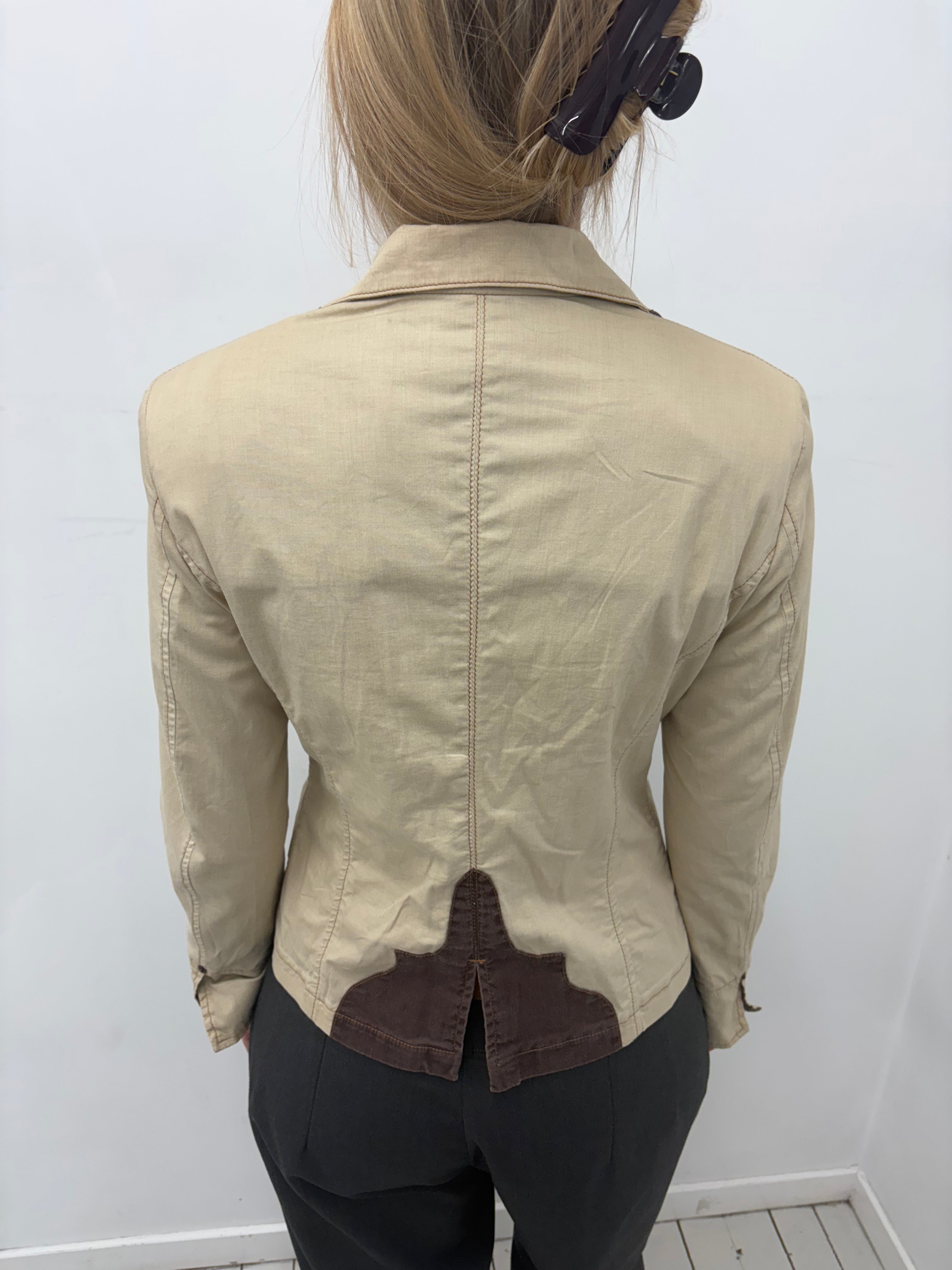 Beige Western Style Blazer with Brown Panels