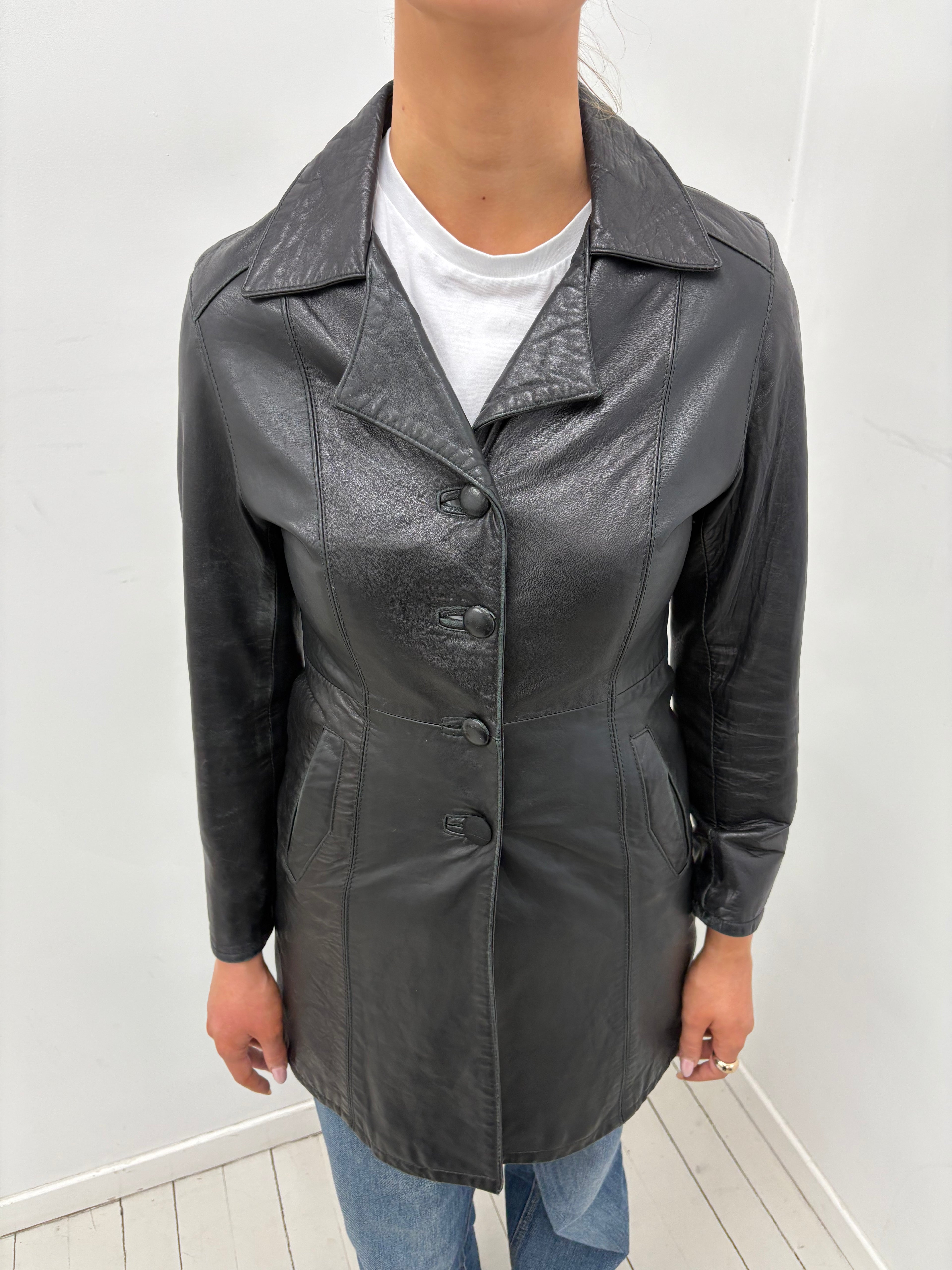 Black Leather Y2K Tailored Coat
