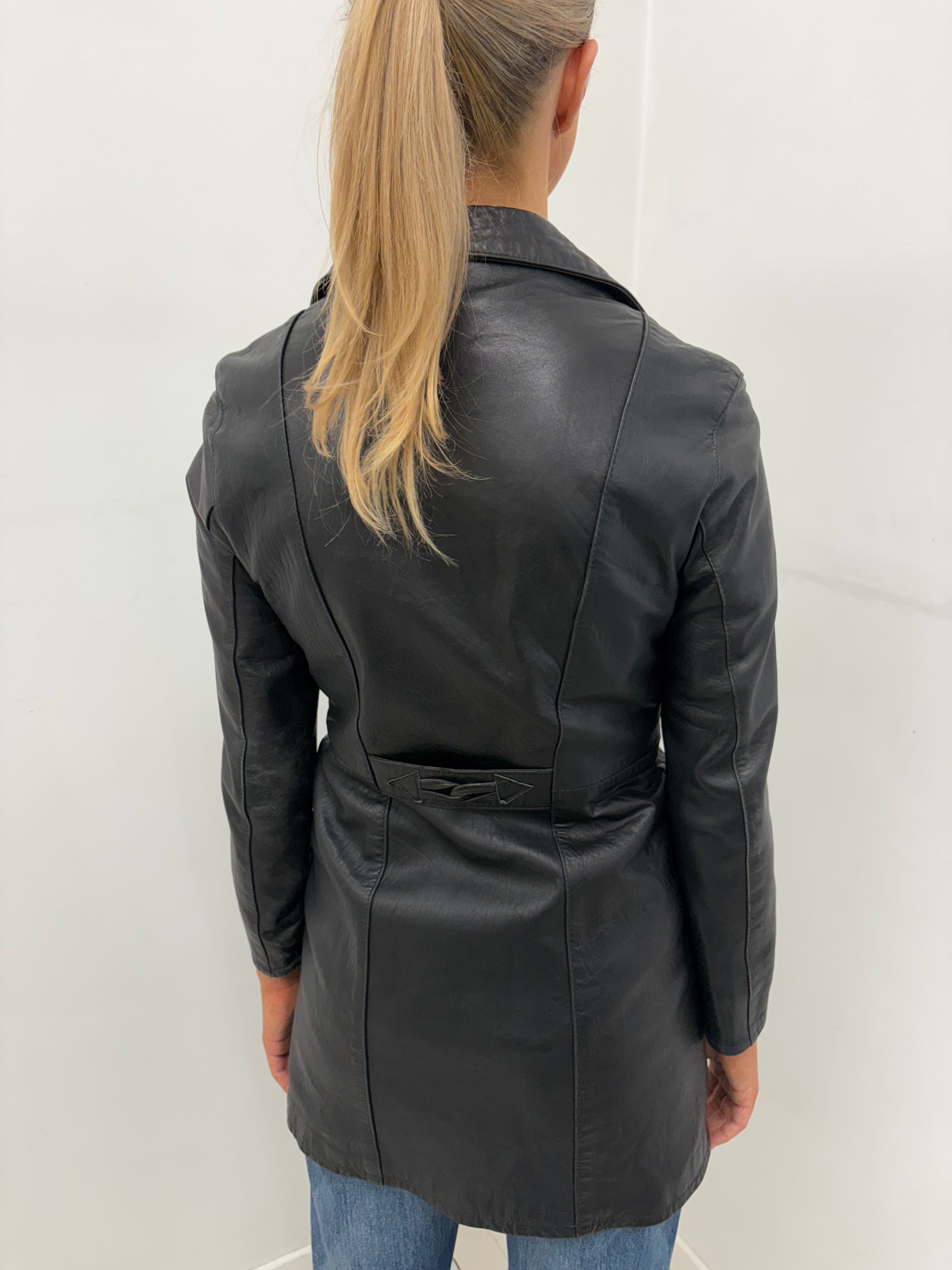 Black Leather Y2K Tailored Coat
