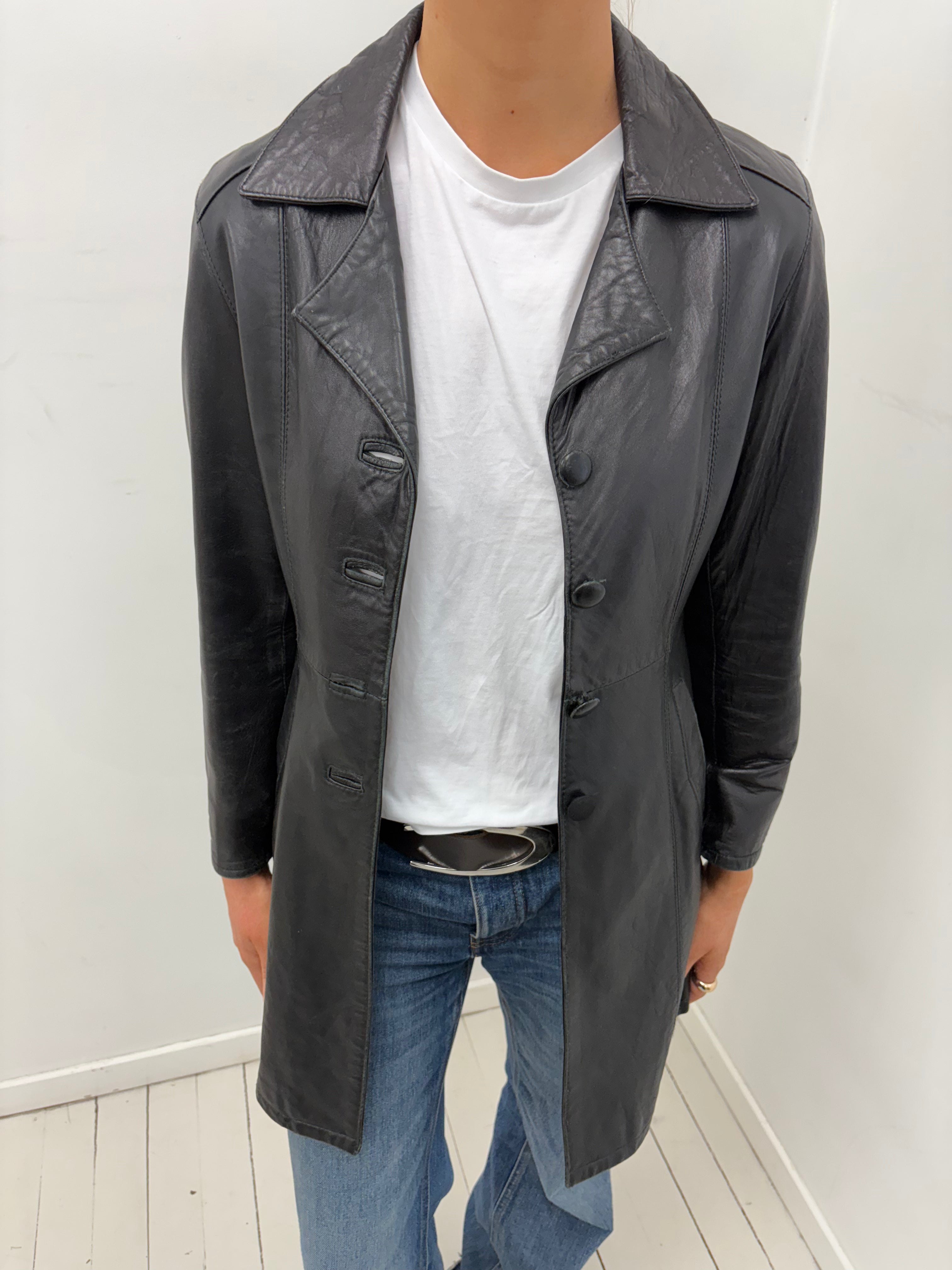 Black Leather Y2K Tailored Coat