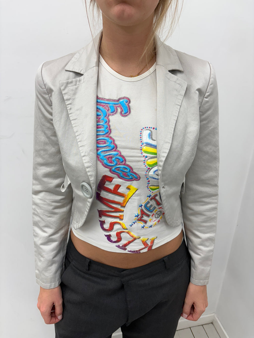Light Grey Cropped Feminine Blazer