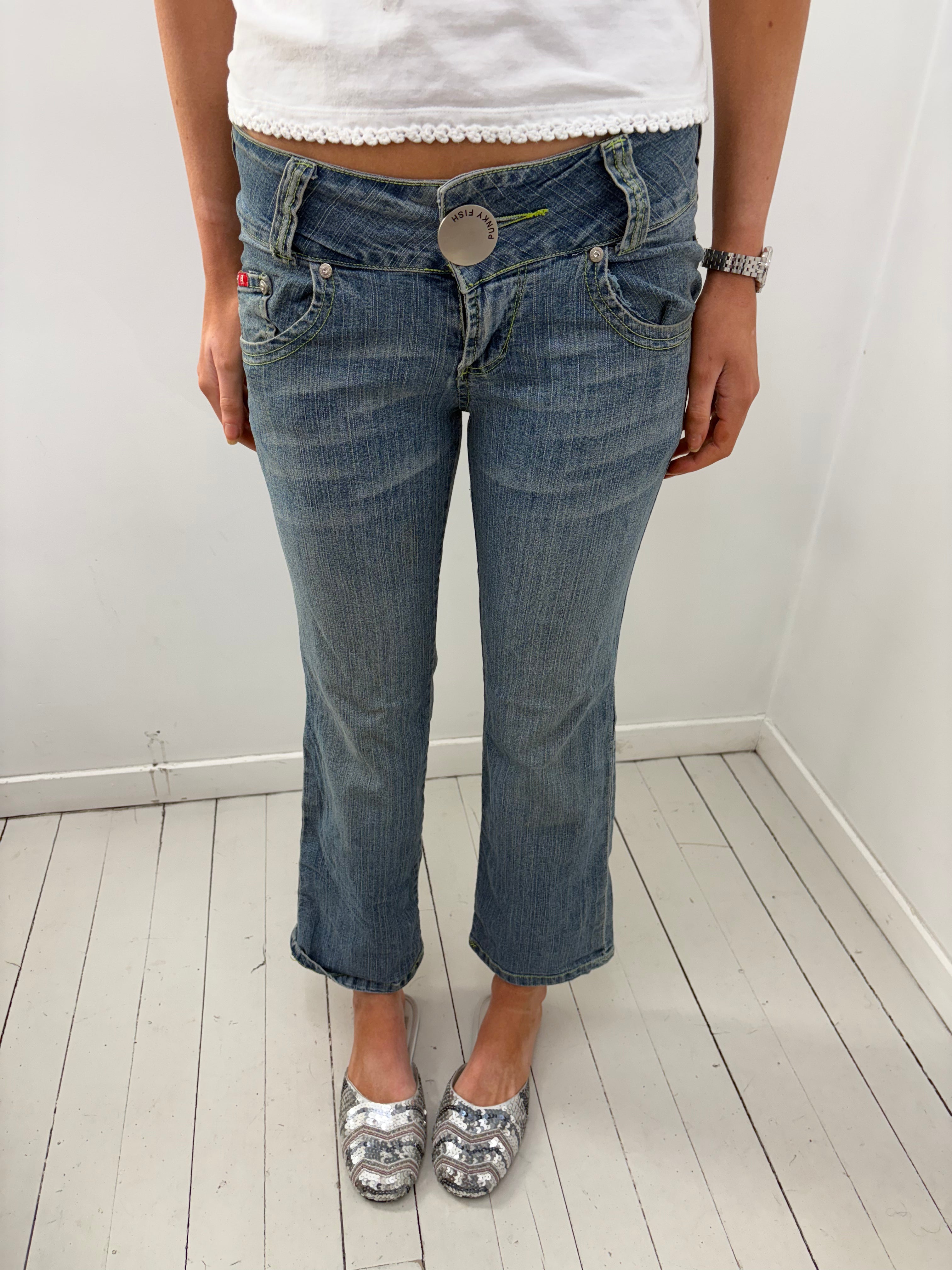 Y2K Low-Rise Cropped Jeans with Contrast Stitching