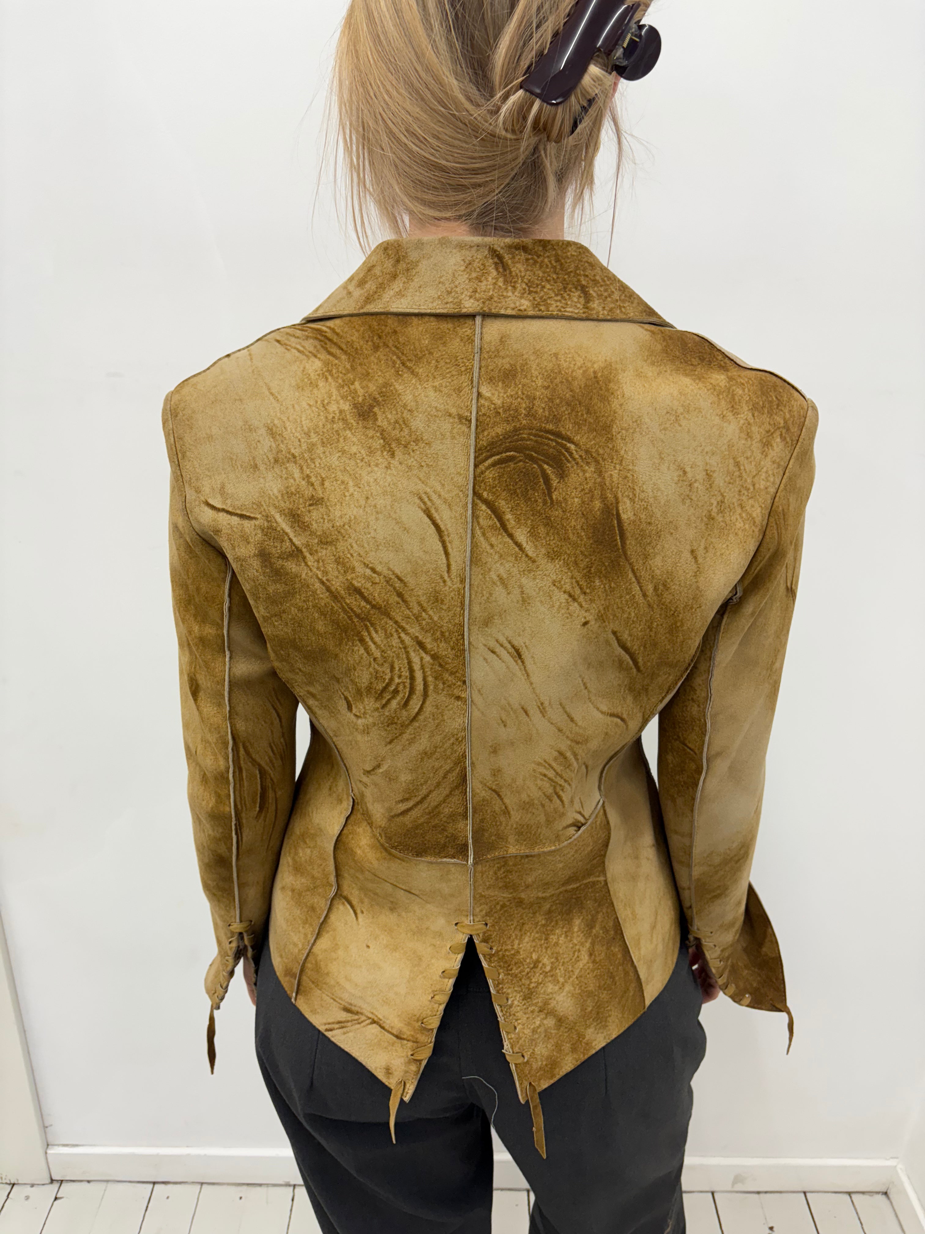 Tan Fitted Blazer with Velour Texture