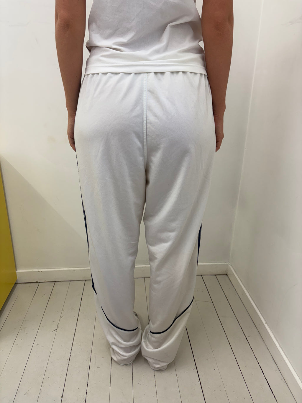 Vintage Adidas White Navy Stripe Track Pants Y2K