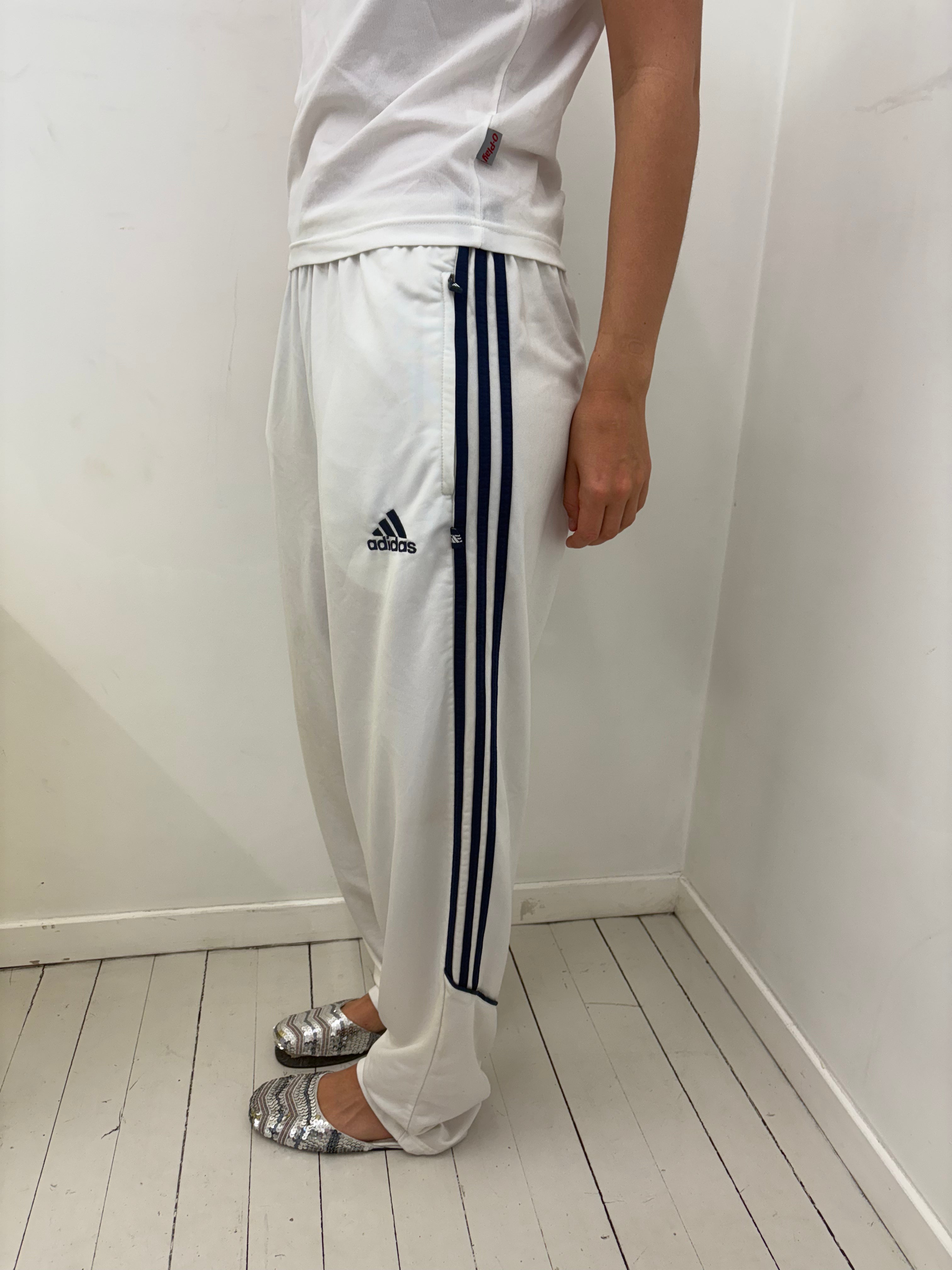 Vintage Adidas White Navy Stripe Track Pants Y2K
