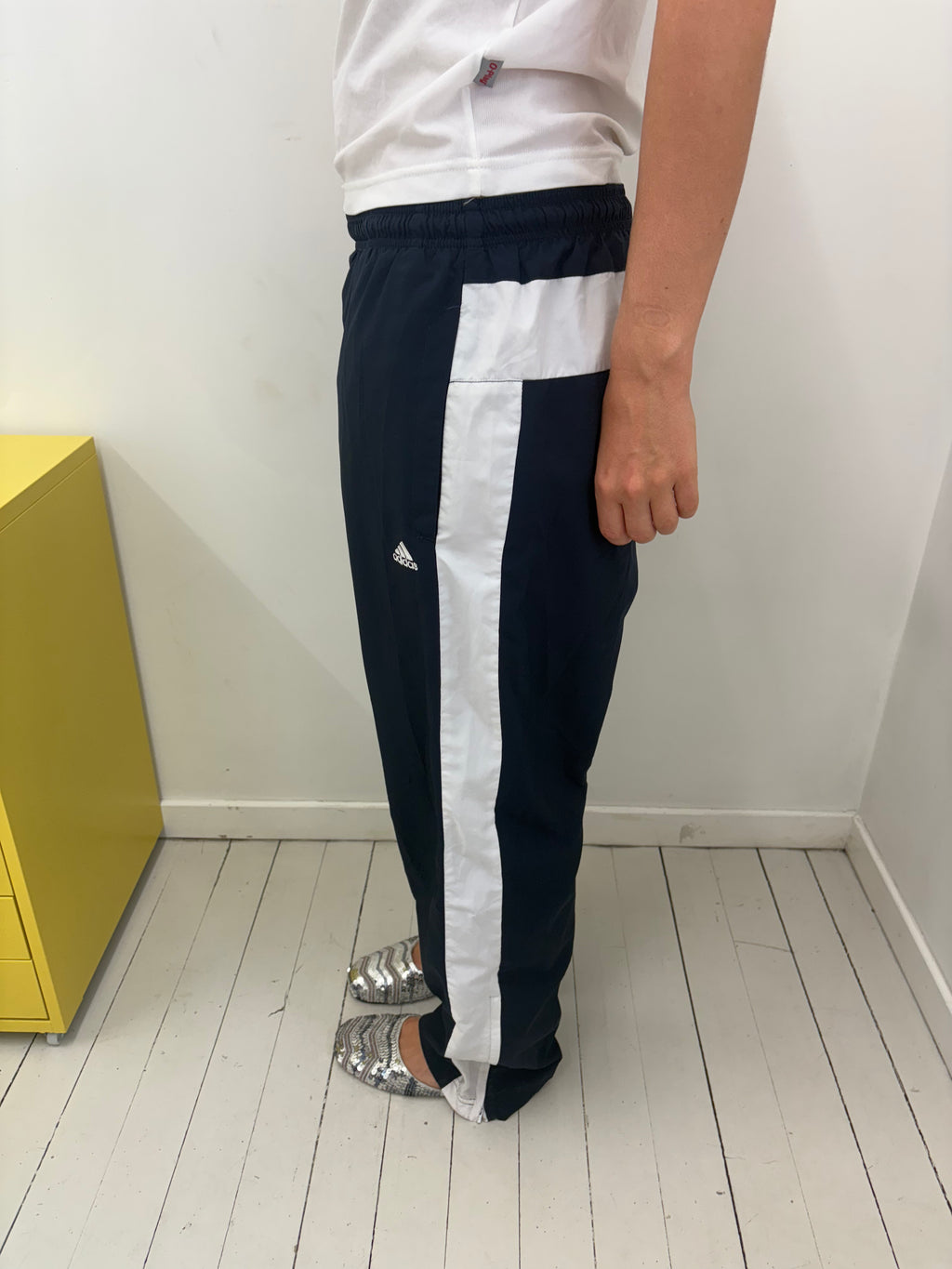 Vintage Adidas Navy White Panel Shell Track Pants