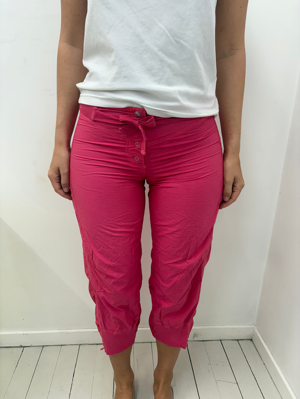 Hot Pink Low-Rise Tie Waist Capri Pants Y2K