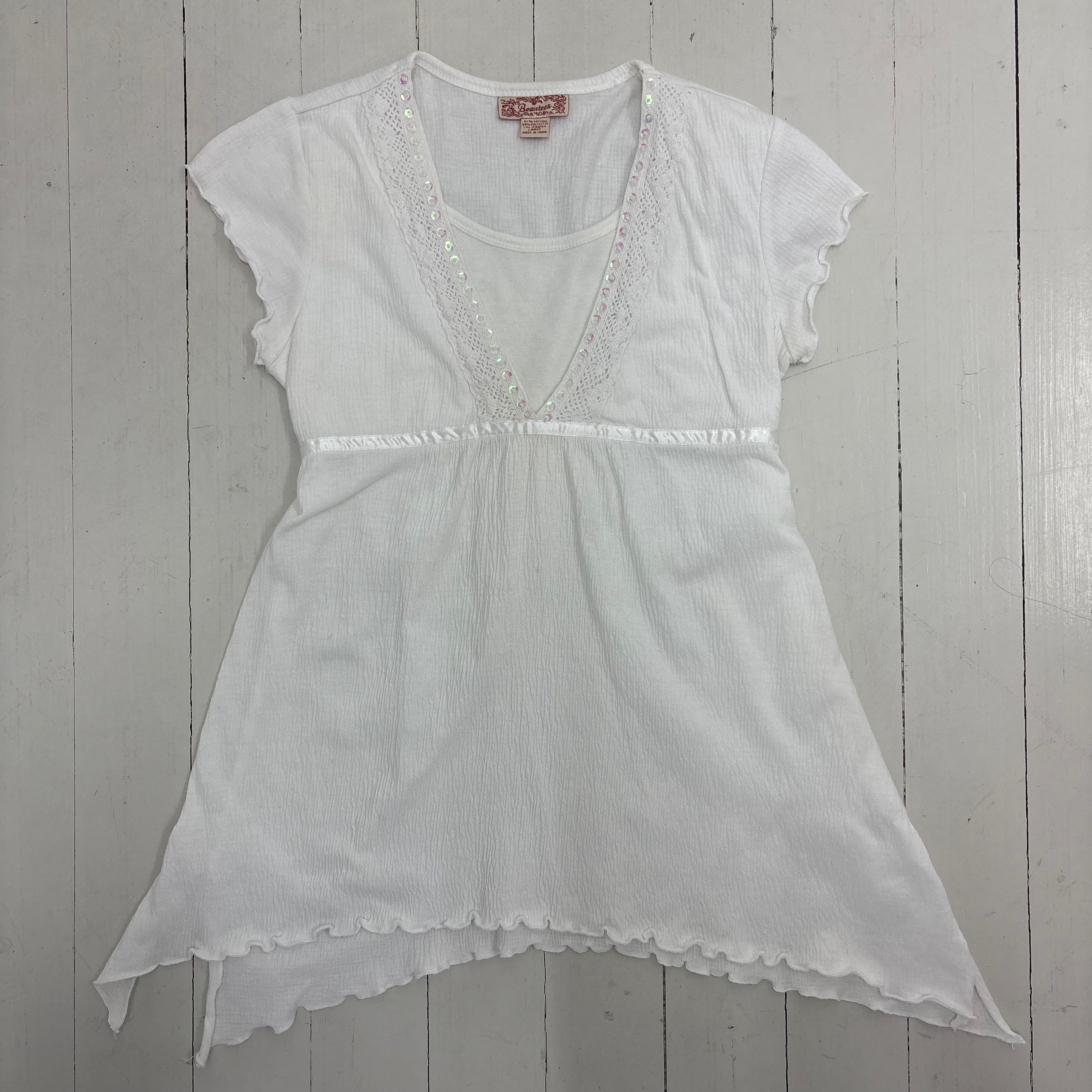 White Rhinestone Babydoll Blouse