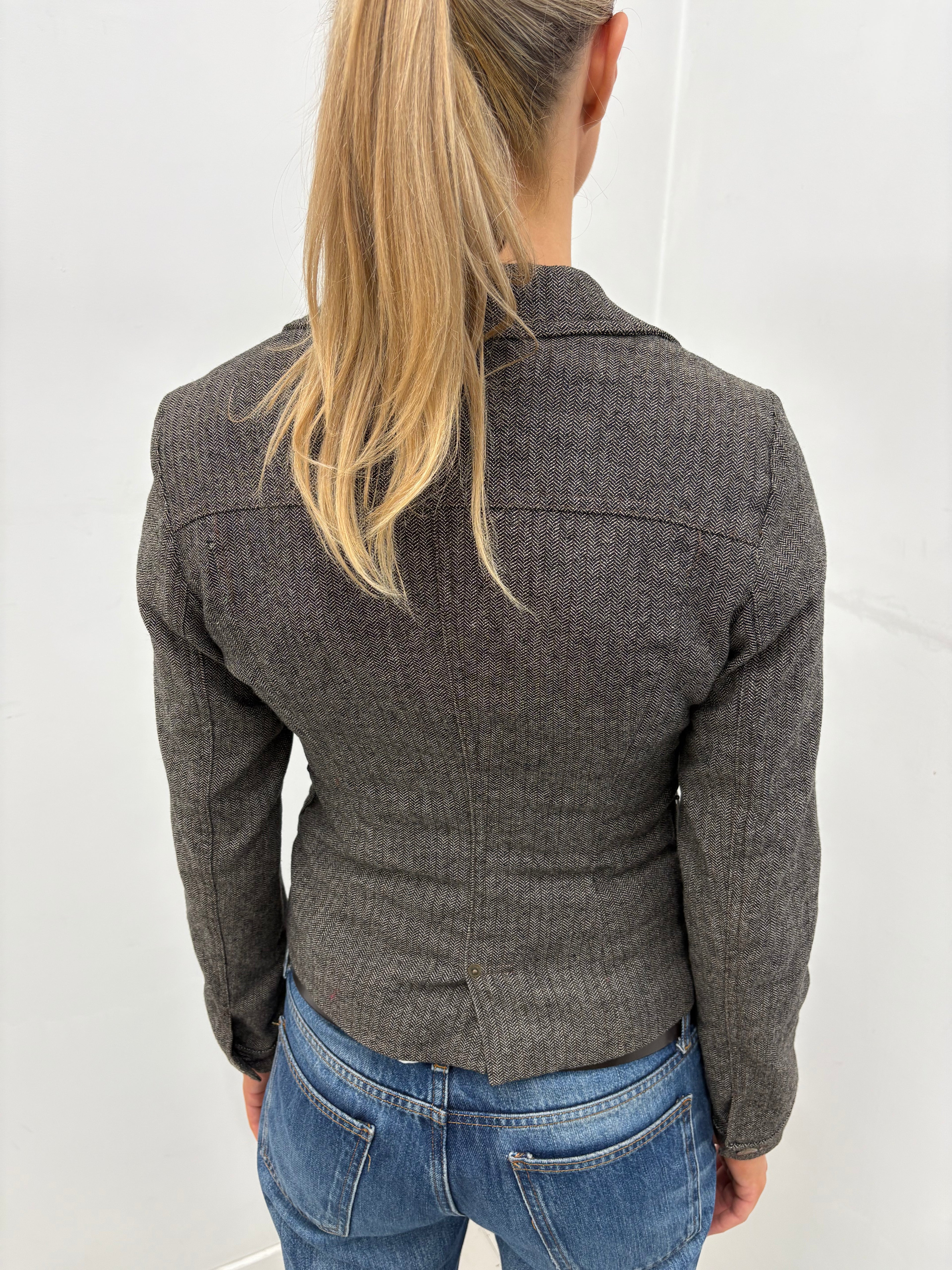 Brown Herringbone Cropped Y2K Blazer