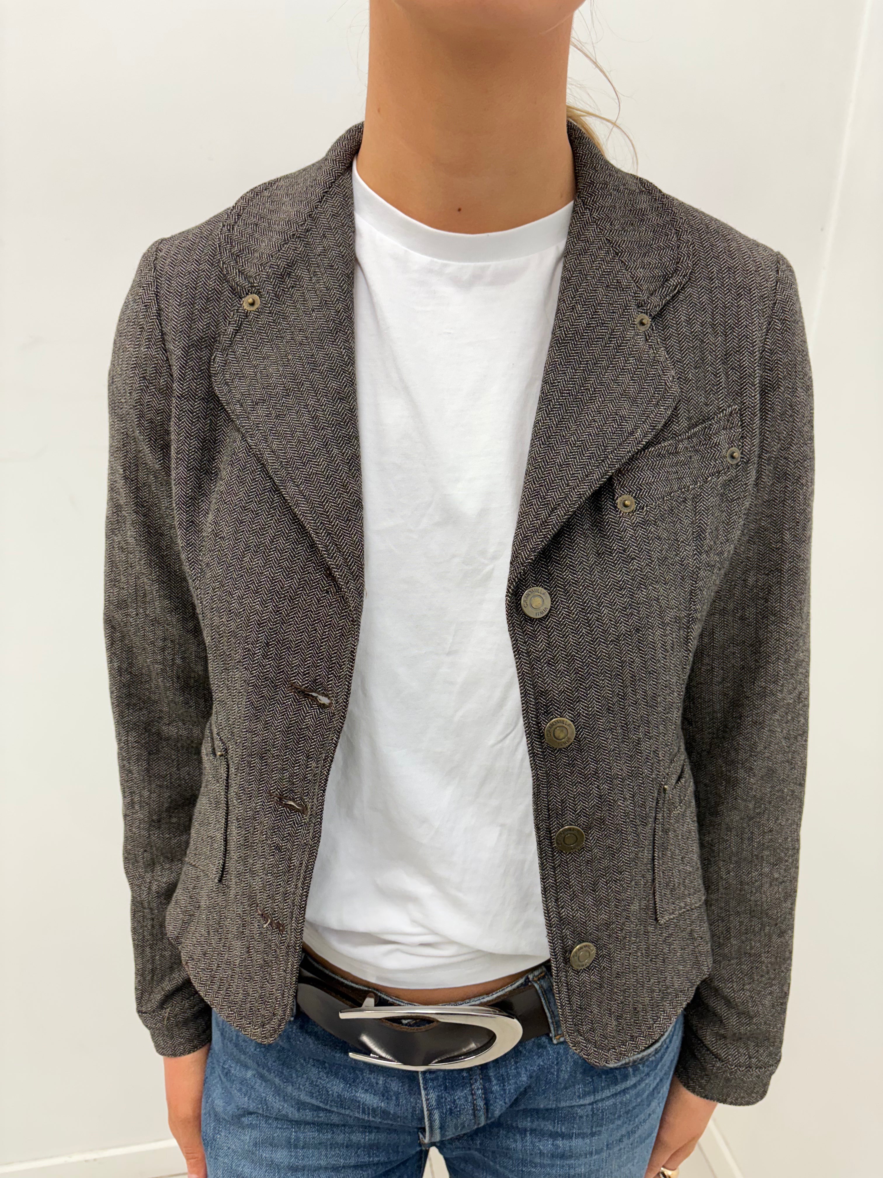 Brown Herringbone Cropped Y2K Blazer