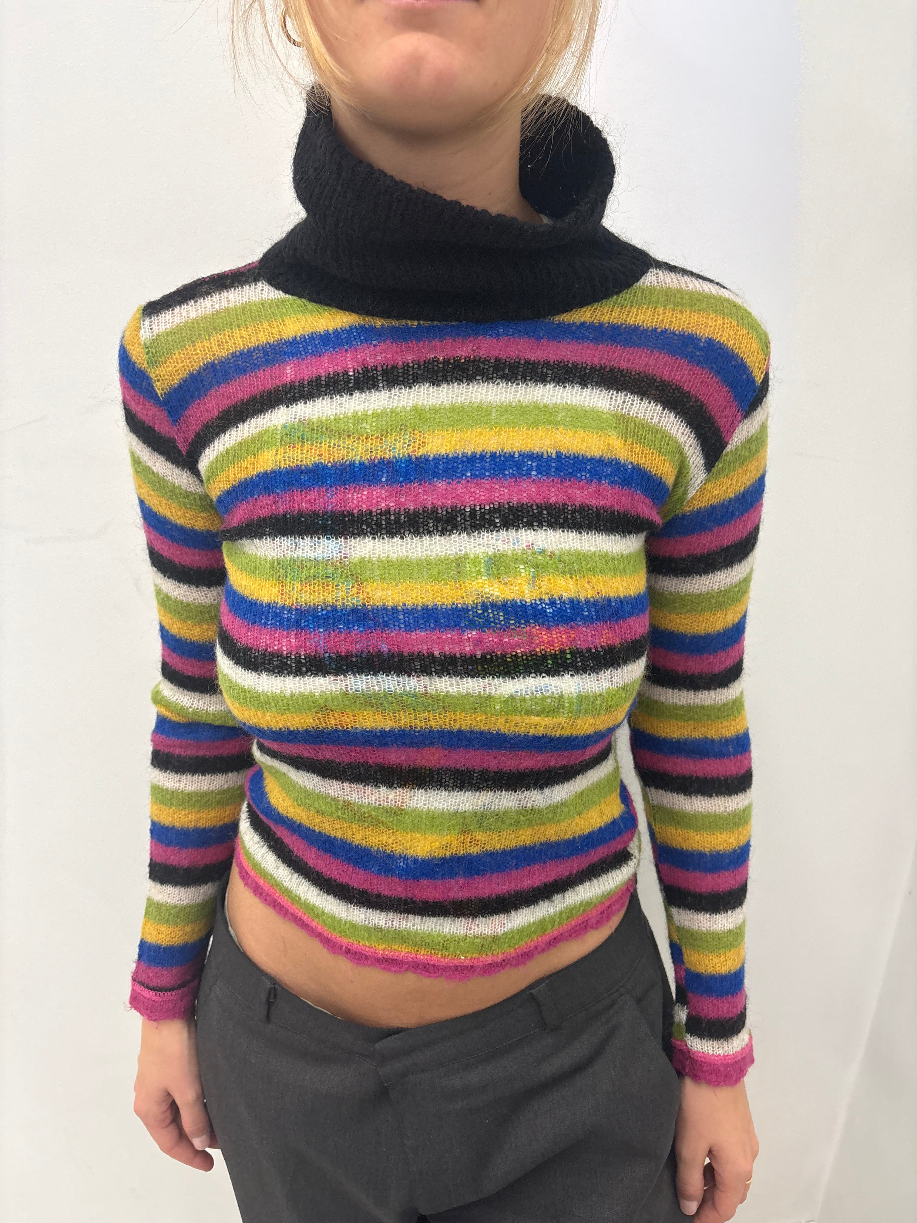 Multicolor Striped Cropped Turtleneck Knit