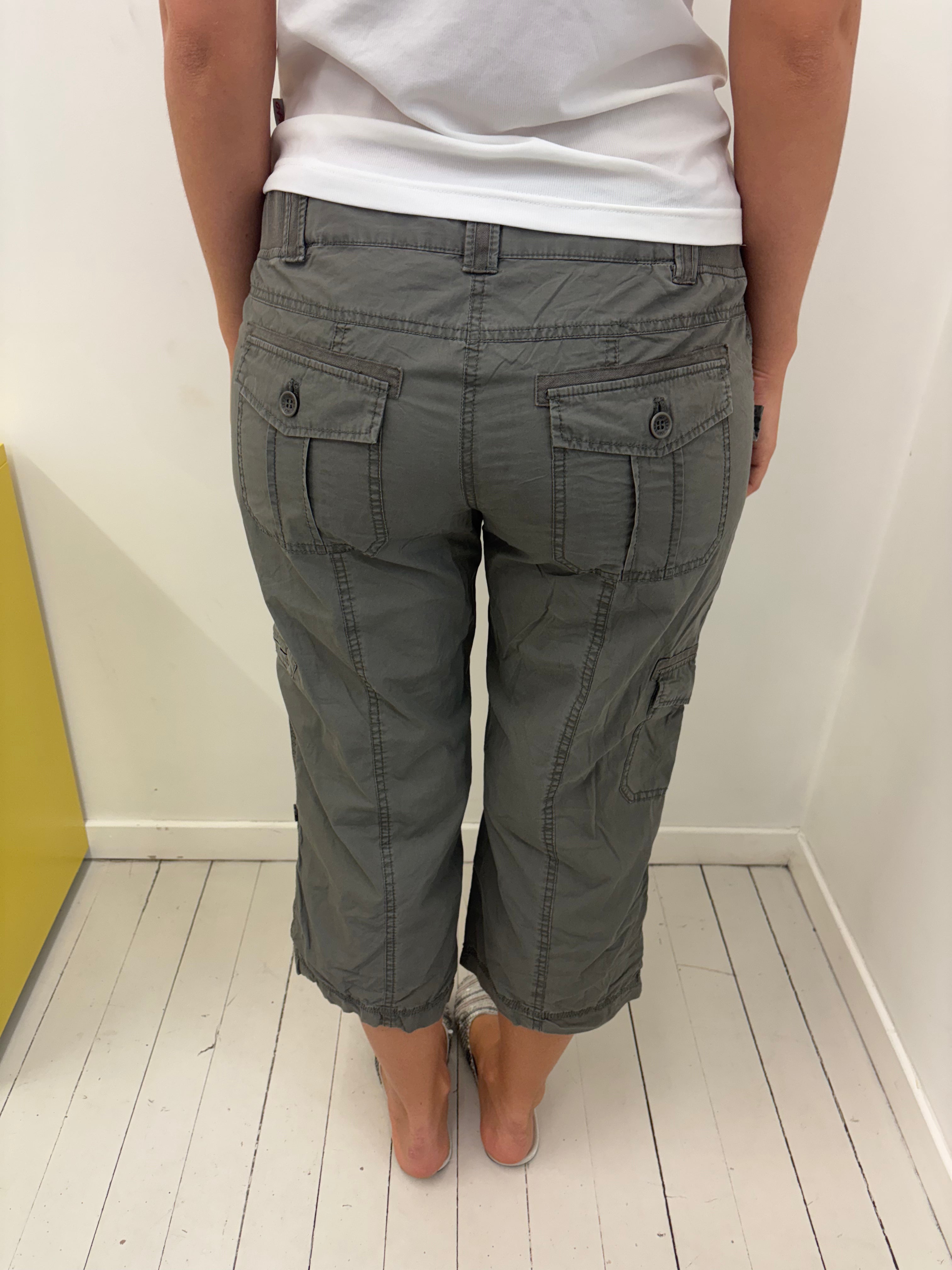 Khaki Green Cargo Capri Pants Multi-Pocket Vintage Y2K